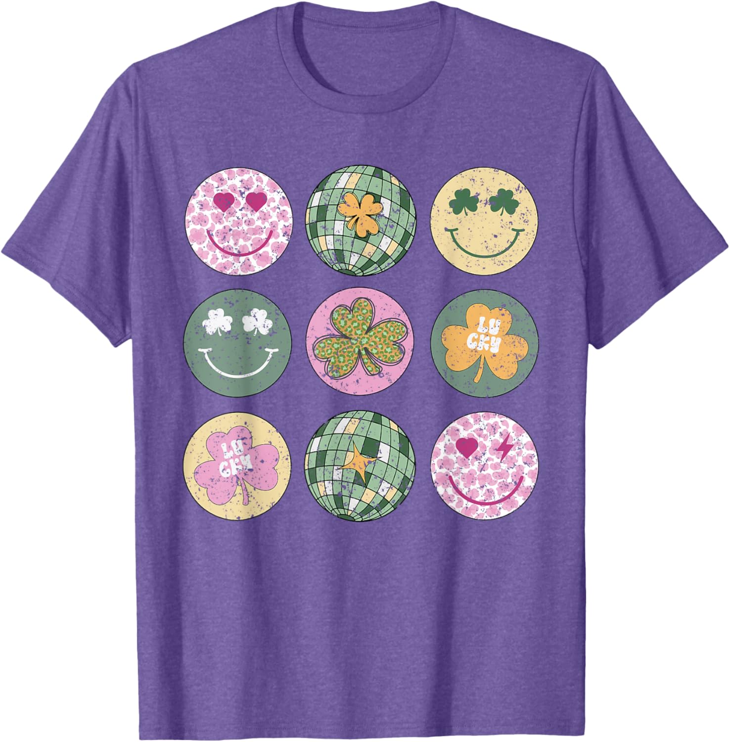 Shamrock Smile Face Disco Ball T-Shirt for Retro St Patricks Day Fun - 17