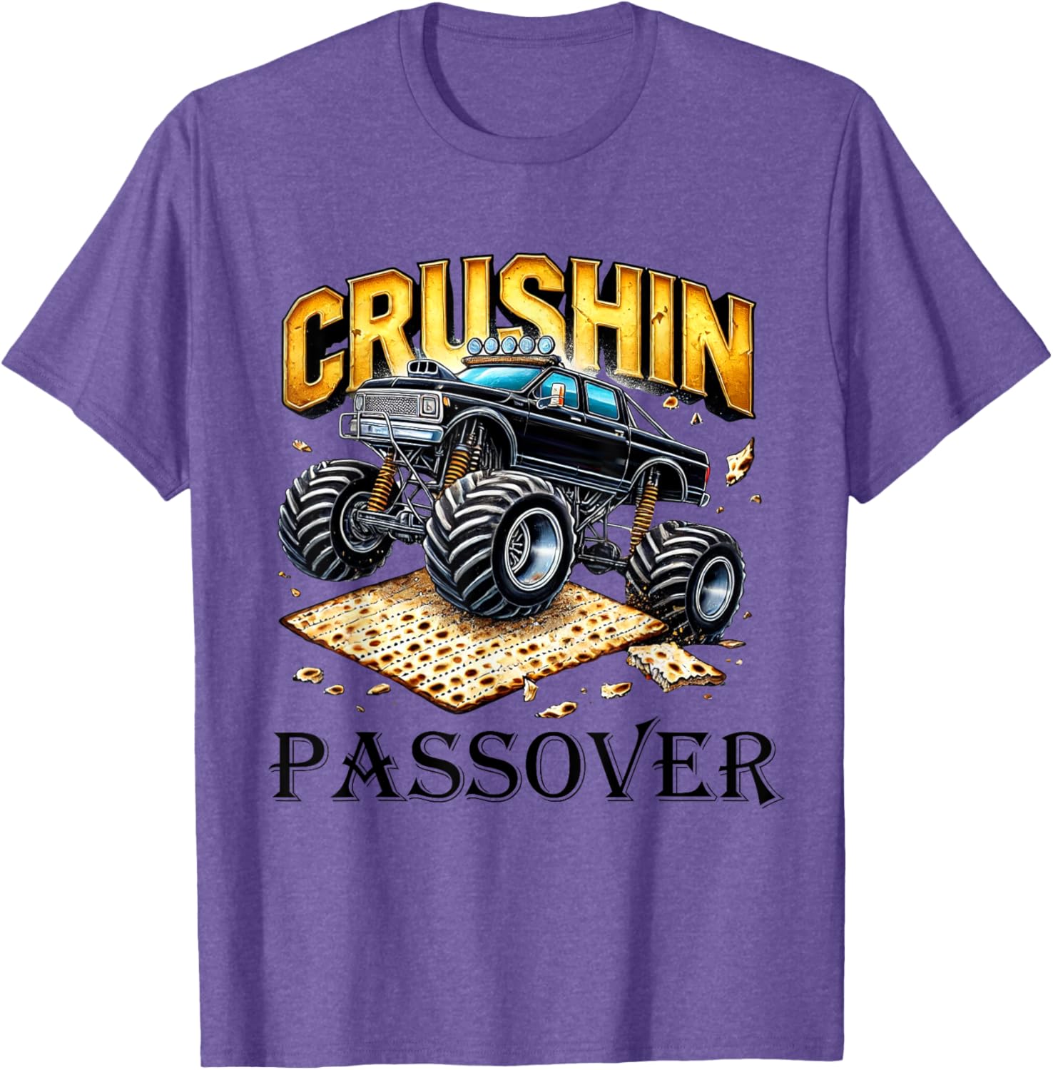 Funny Crushin' Passover Monster Truck Matzah T-Shirt for Celebrations - 4