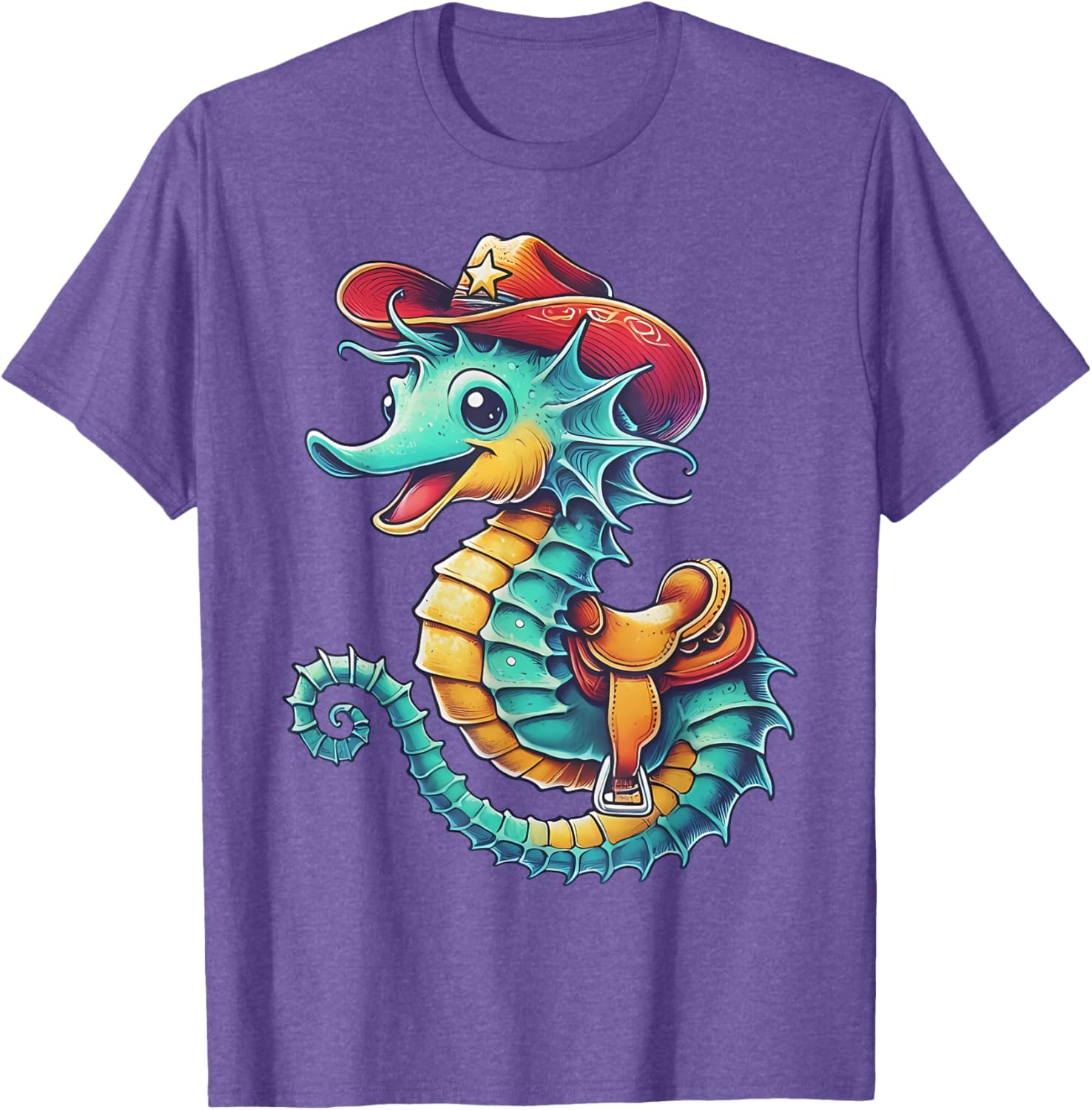 Colorful Cowboy Seahorse Ocean Rodeo T-Shirt for Fun Sea Adventures - 10