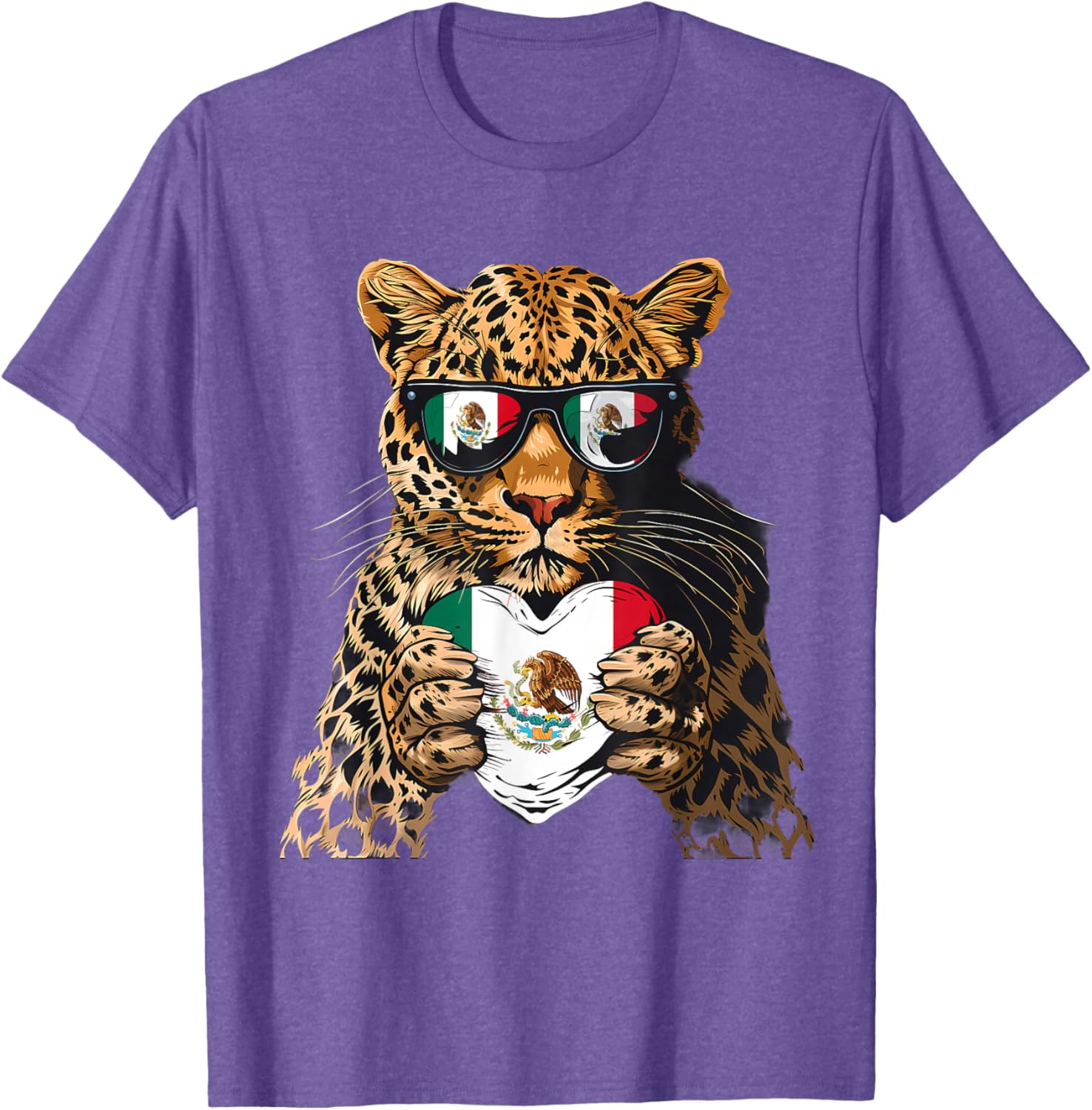 Mexico Flag Heart Leopard Sunglasses T-Shirt for Proud Mexican Roots - 28