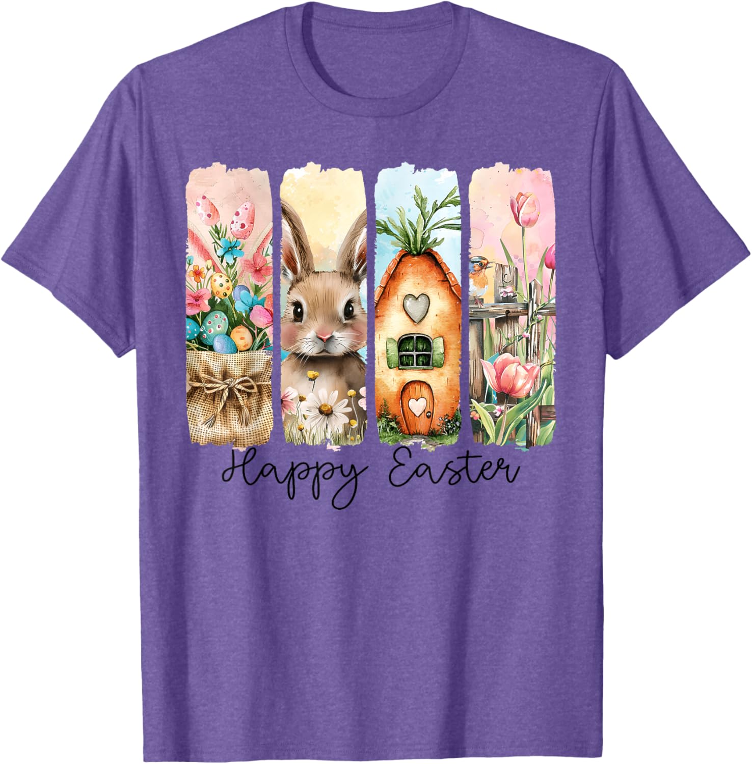 Retro Bunny Easter T-Shirt with Floral Eggs for Spring Celebrations - 5