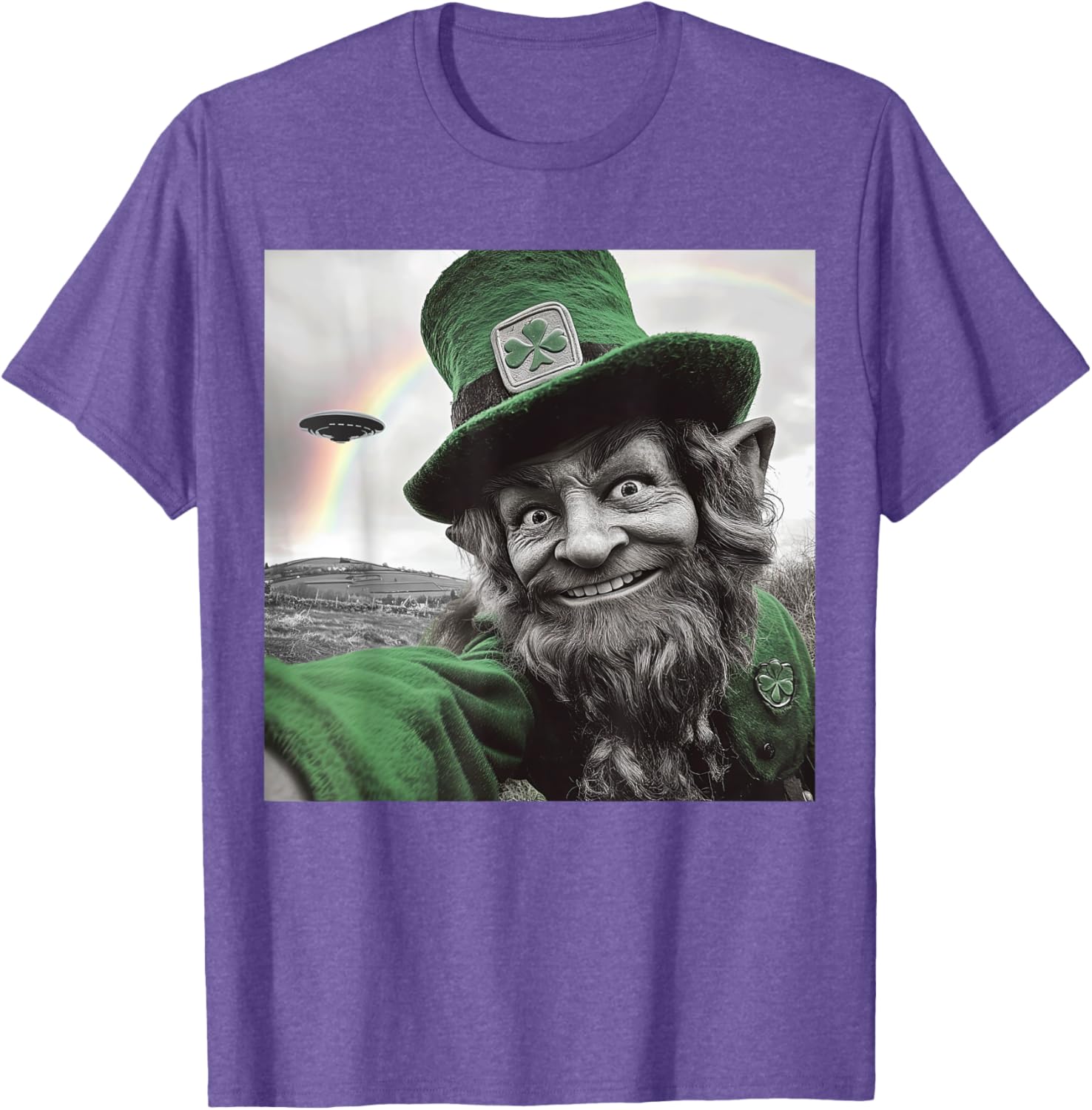 Funny St Patricks Day Rainbow Leprechaun UFO Selfie T-Shirt for Everyone - 20