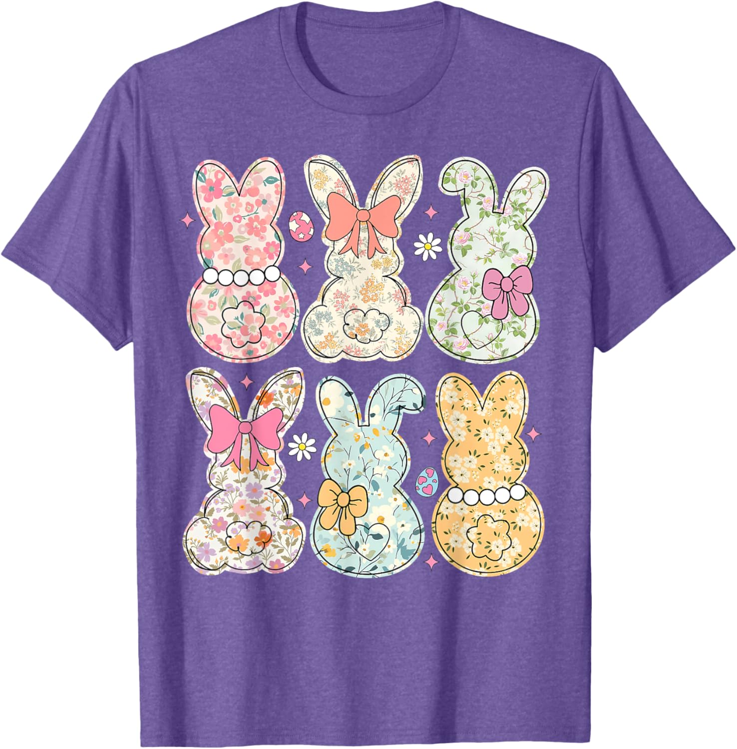 Coquette Bow Easter Bunny Retro Boho Flower T-Shirt for Women and Girls - 13