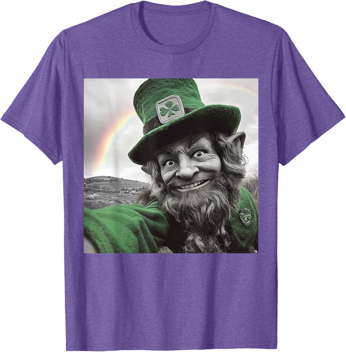 Funny St Patricks Day Rainbow Leprechaun Selfie T-Shirt for Festive Fun - 14