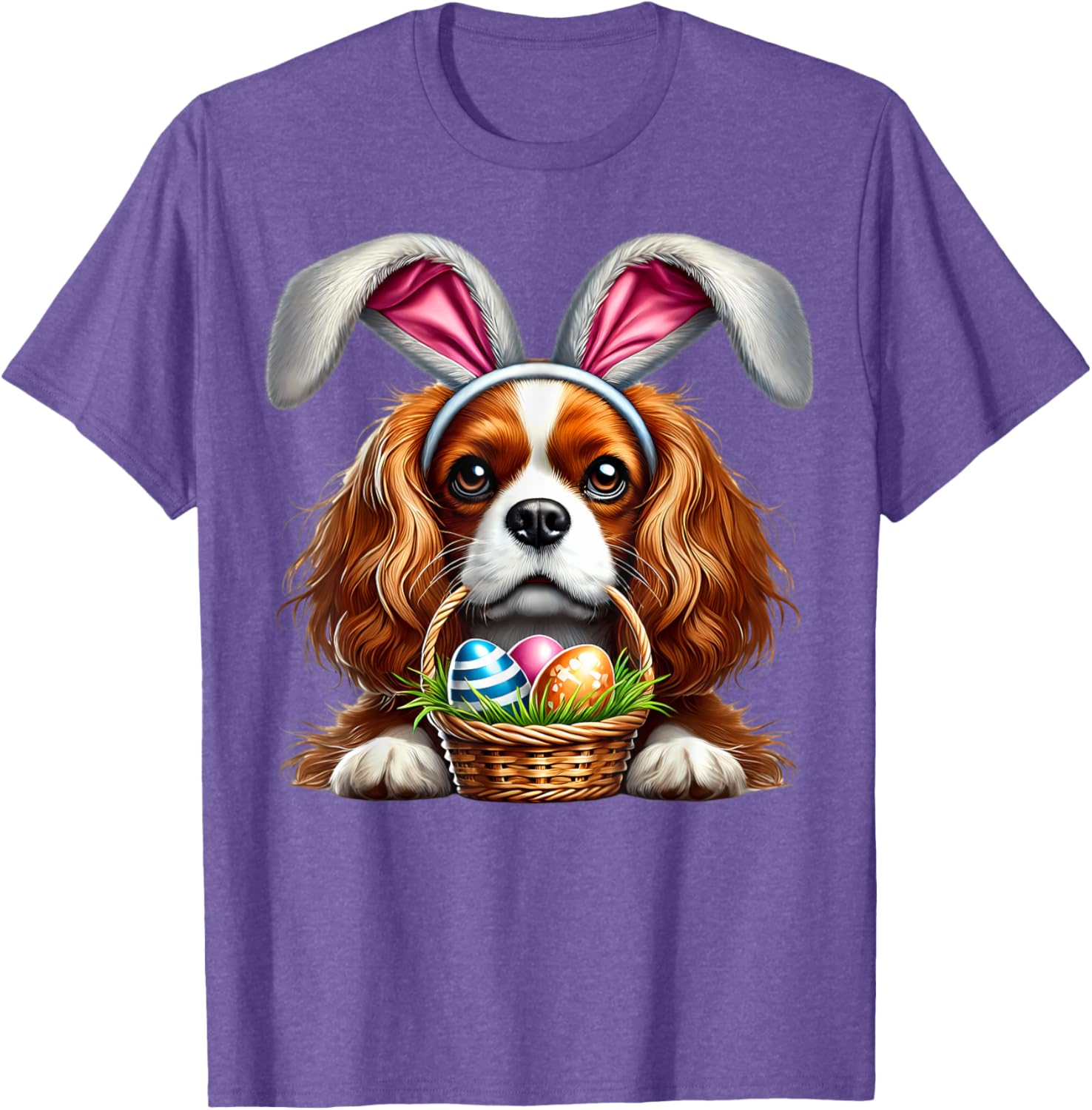 Cute Bunny Ear Cavalier King Charles Spaniel Easter Eggs T-Shirt - 27