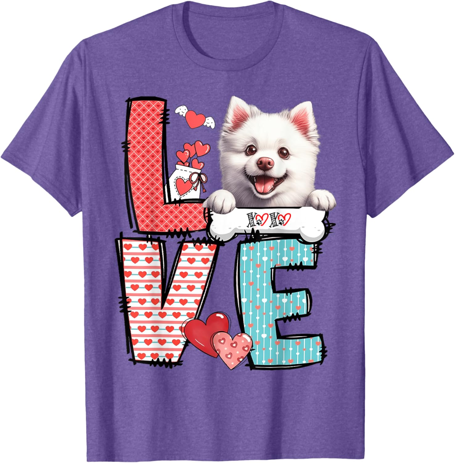 Love American Eskimo Dog Valentine's Day T-Shirt for Dog Lovers - 11
