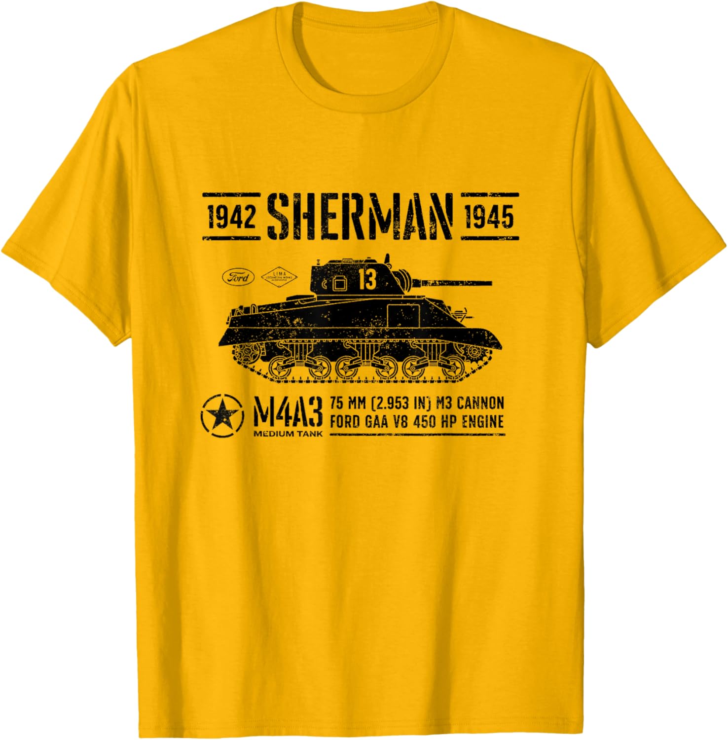 Sherman M4A3 WWII Vintage Tank T-Shirt for Military History Fans - 10