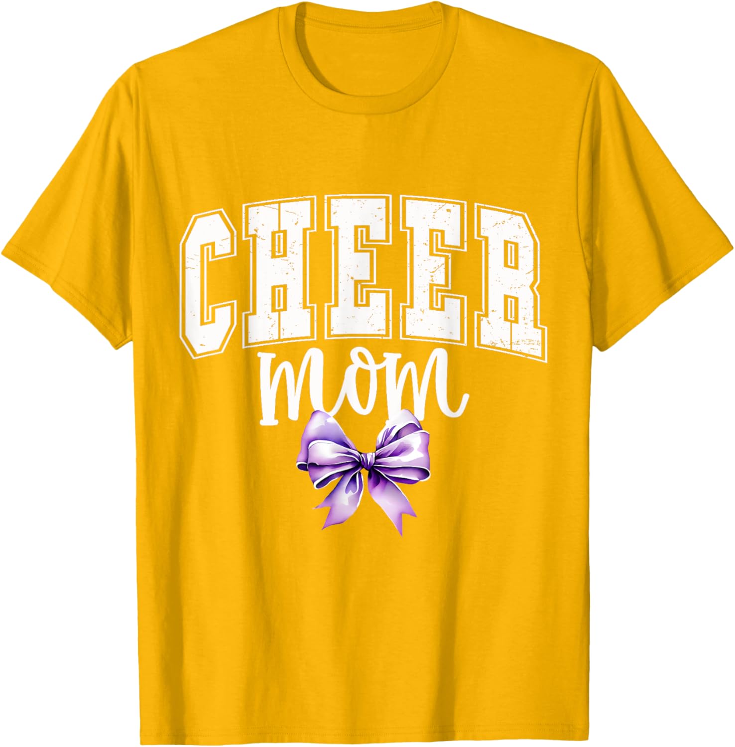 Cheer MOM Coquette Purple Bow Cheerleader T-Shirt for Supportive Moms - 24
