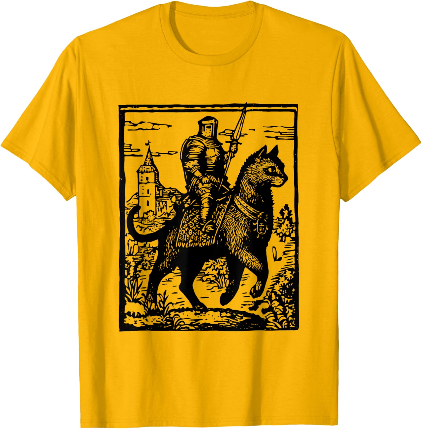 Funny 90s Knight Cat Rider T-Shirt | Retro Dark Art Cat Meme Tee - 20