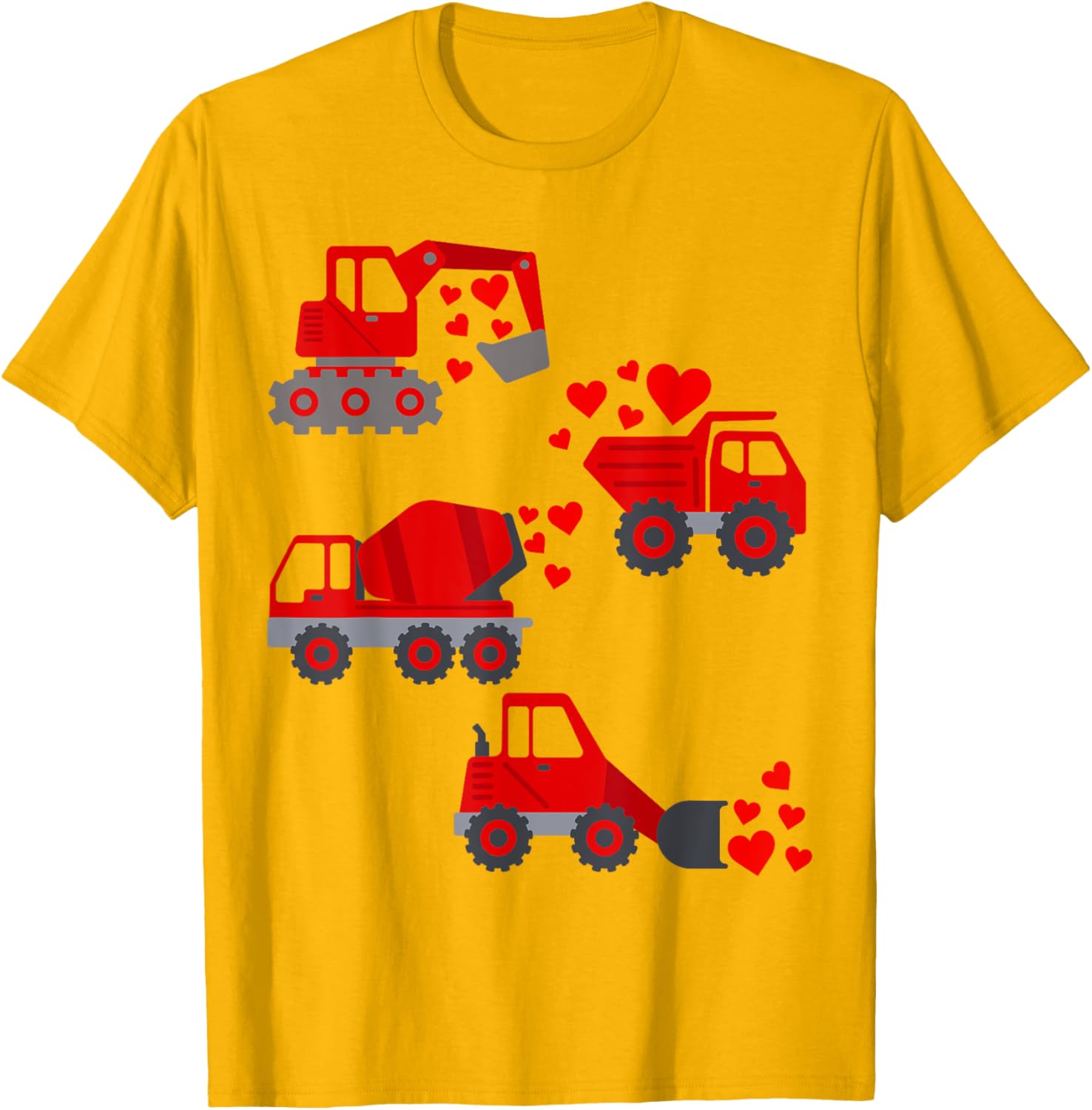Funny Valentine's Day Construction Trucks Hearts T-Shirt for Boys - 8