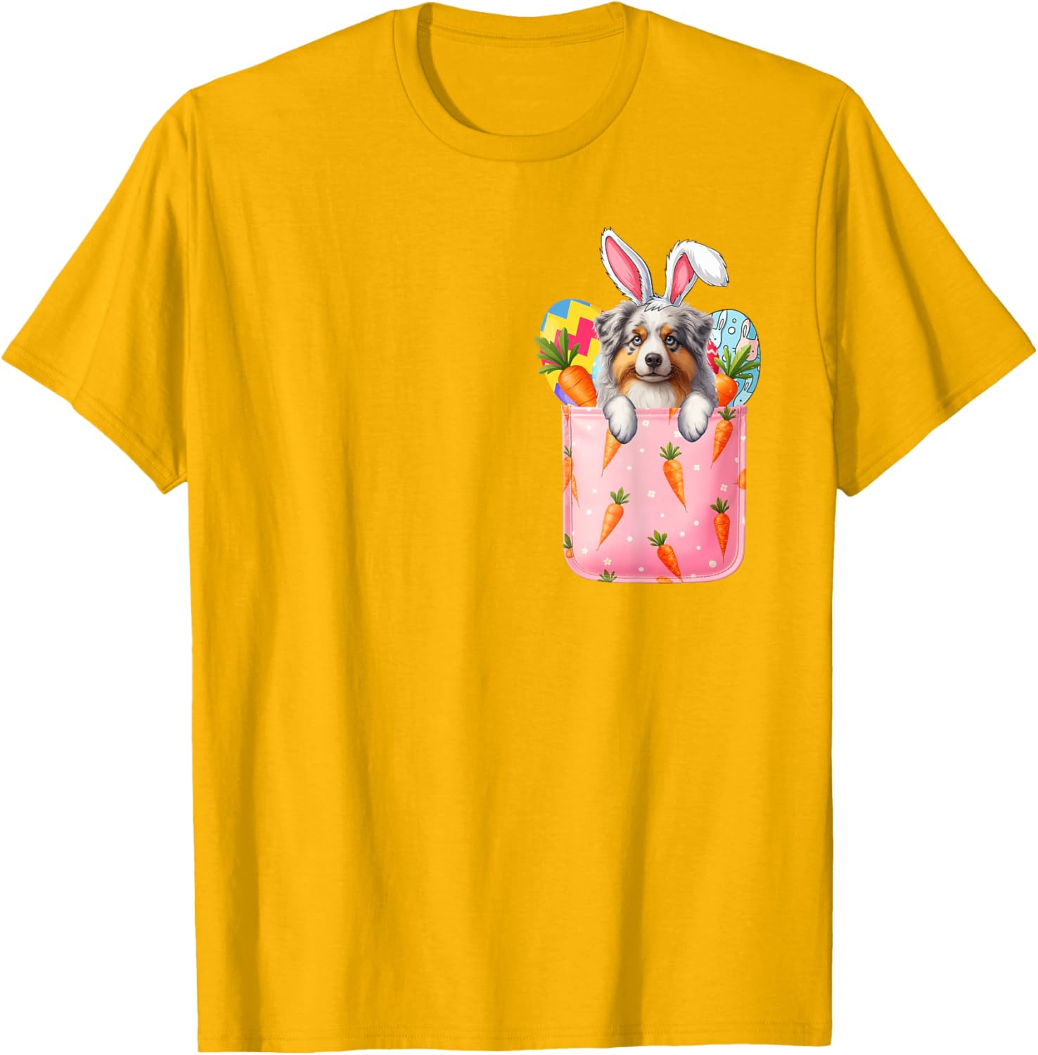 Easter Bunny Australian Shepherd Carrots Pocket T-Shirt for Pet Lovers - 3