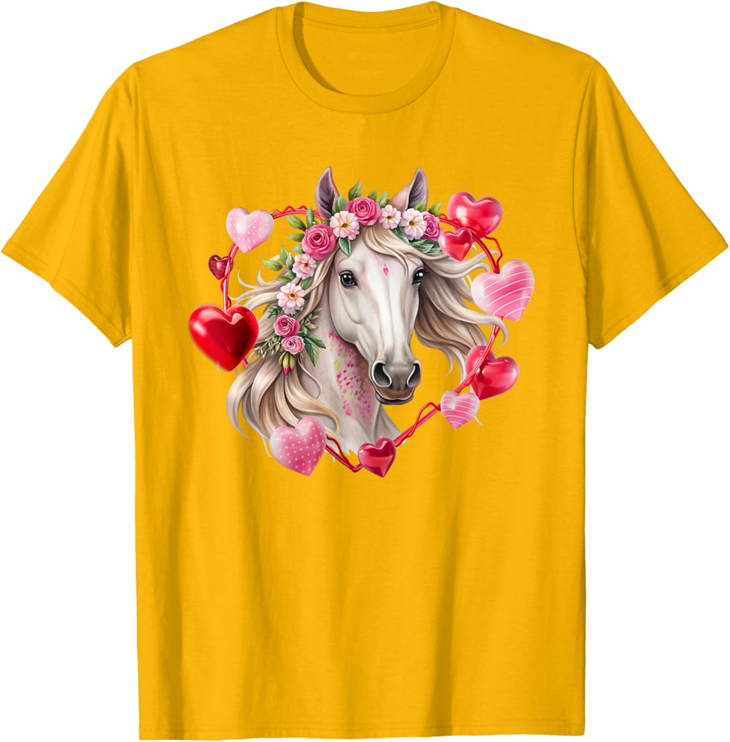 Happy Valentine's Day Equestrian T-Shirt with Horse and Hearts Design - 7