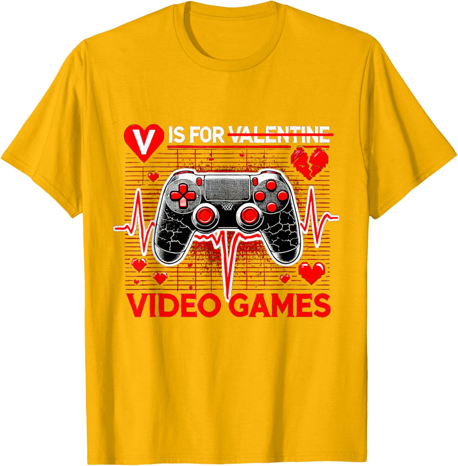 V Is For Video Games Heartbeat Valentine's Day T-Shirt for Gamers - 12