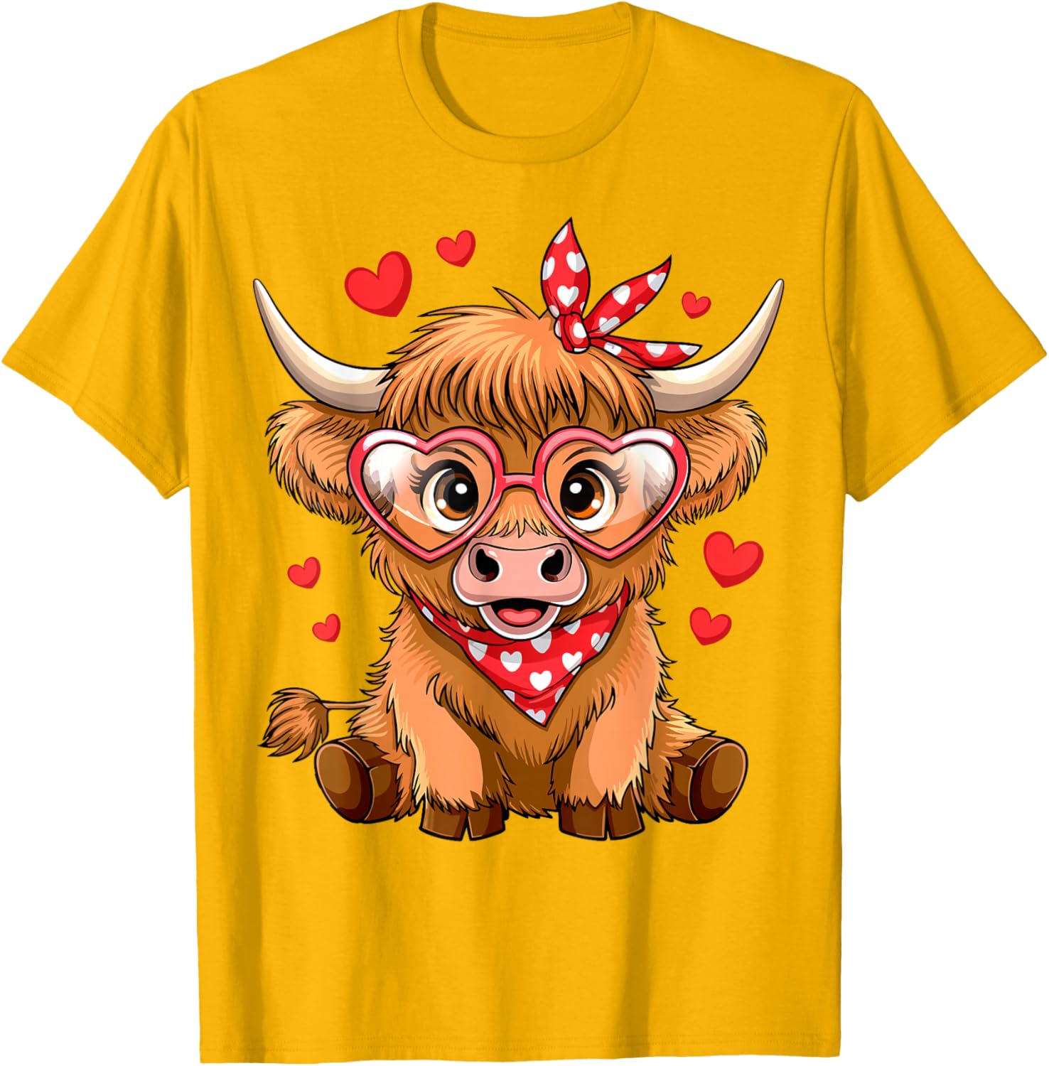 Funny Highland Cow Valentine's Day T-Shirt with Heart Design for Women - 26