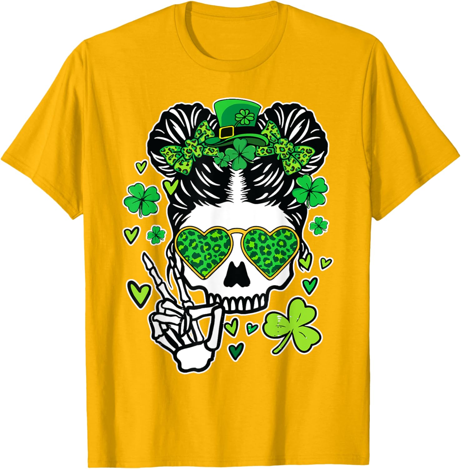 St Patrick's Day Skull Messy Bun Women’s T-Shirt for Festive Style - 9