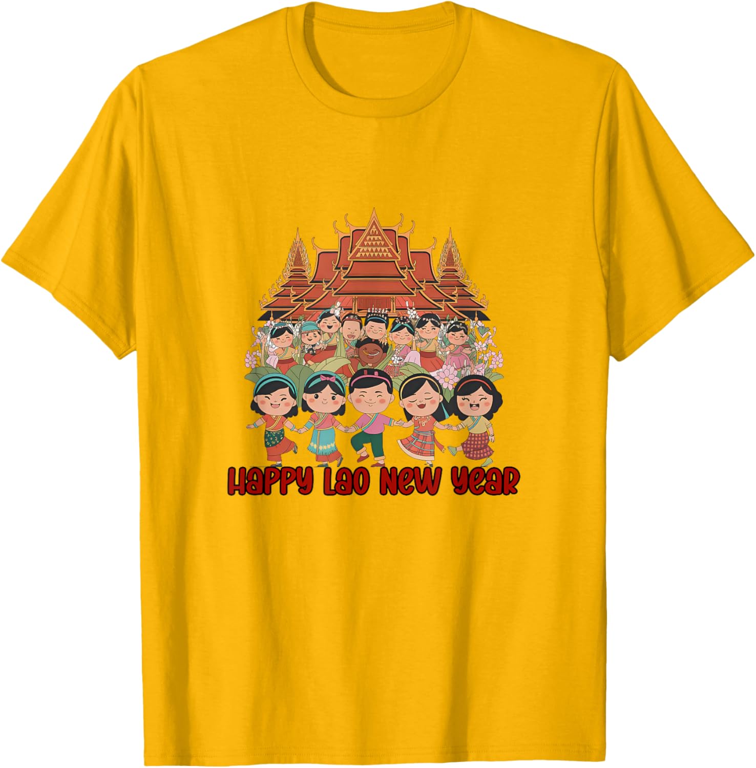 Laos Happy Lao New Year Temple T-Shirt for Celebrating Pi Mai Festival - 11