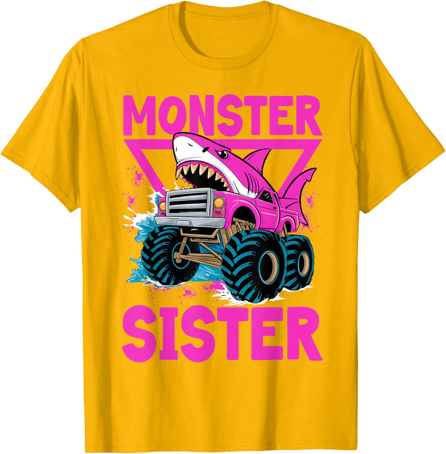Pink Shark Monster Truck T-Shirt for Girls - Fun Sister Jam Shirt - 9