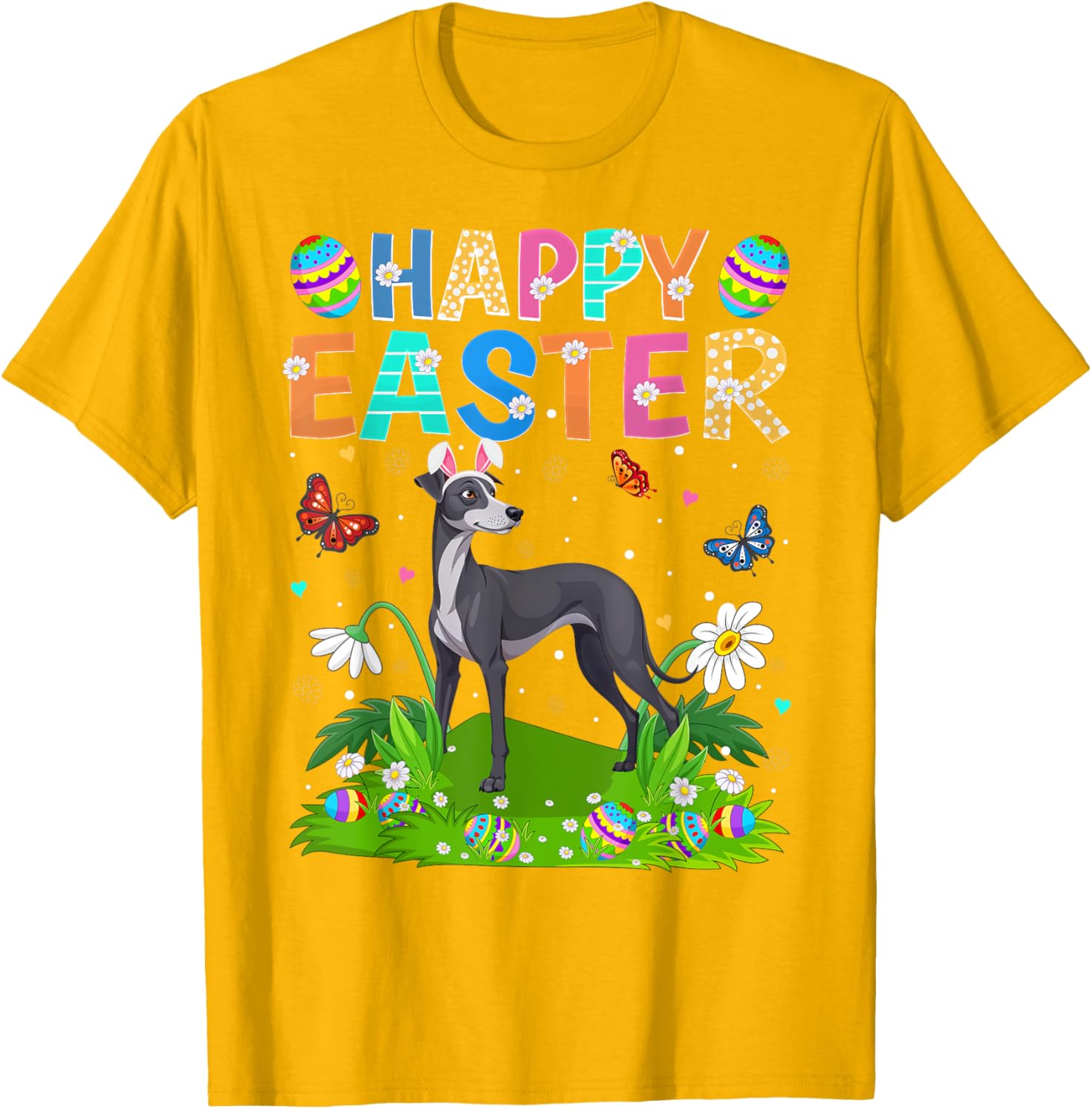 Greyhound Easter Egg Hunt T-Shirt with Bunny Ears for Dog Lovers - 13