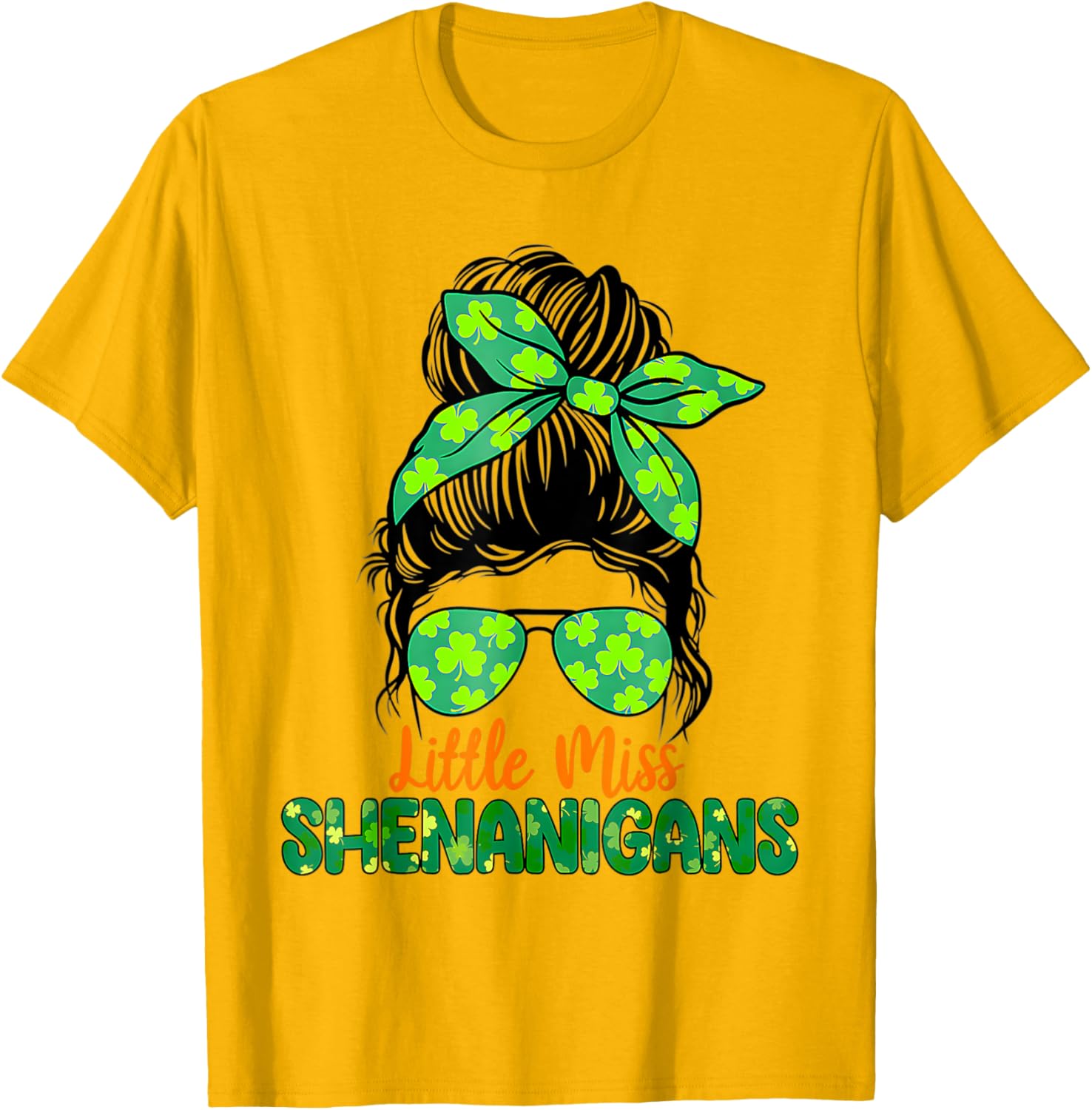 Messy Bun Little Miss Shenanigans St Patricks Day T-Shirt for Girls - 9