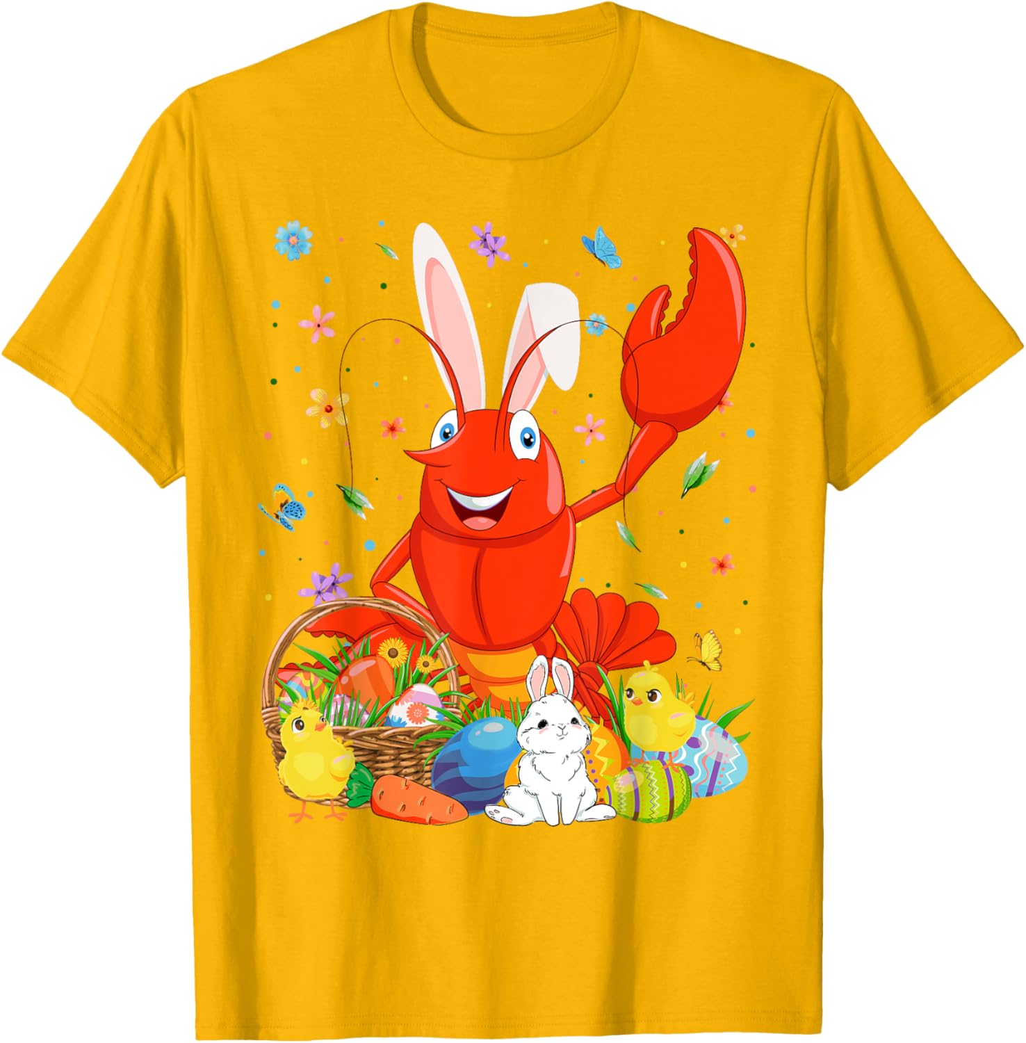 Cute Crawfish Bunny Ears Easter Eggs Basket T-Shirt for Happy Easter Day - 24