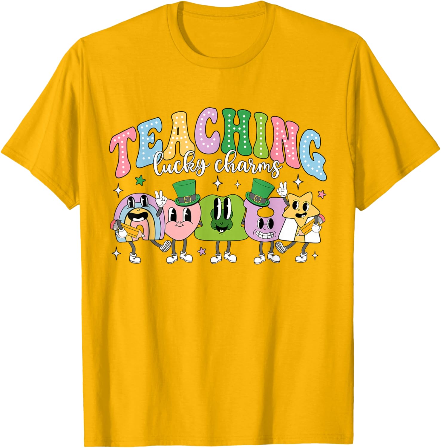 Funny Retro St Patricks Day T-Shirt for Teachers with Lucky Charms Design - 14