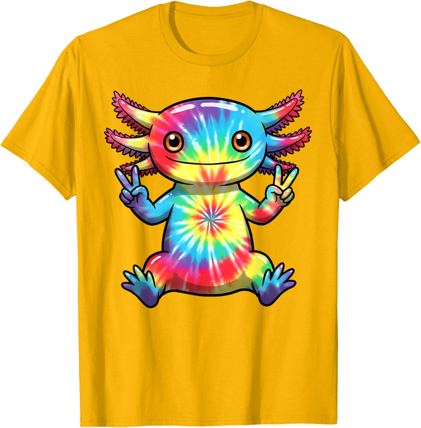 Cute Axolotl Peace Sign Tie-Dye T-Shirt for Colorful Hippie Vibes - 20