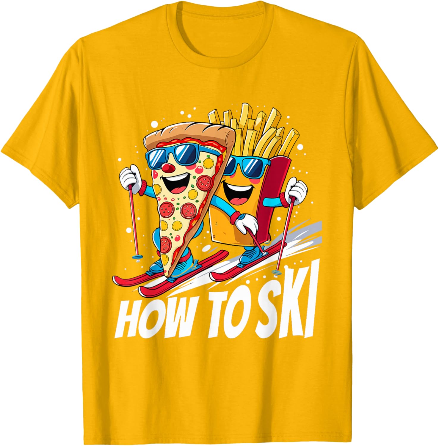 Funny Pizza French Fries Skiing T-Shirt for Ski Lovers and Enthusiasts - 6
