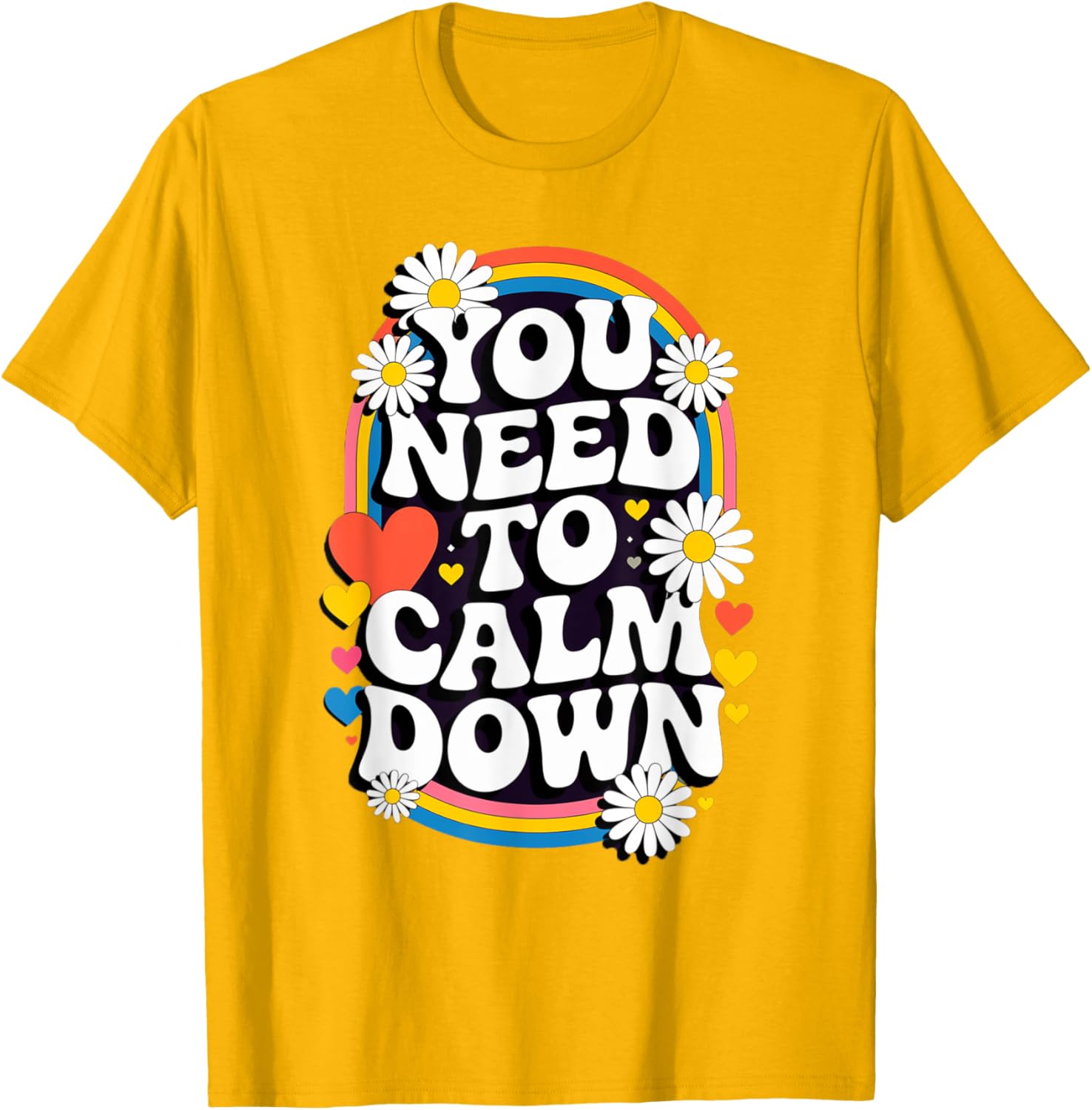 Groovy Rainbow Daisy T-Shirt for Calm Vibes and Fun Gifts - 26