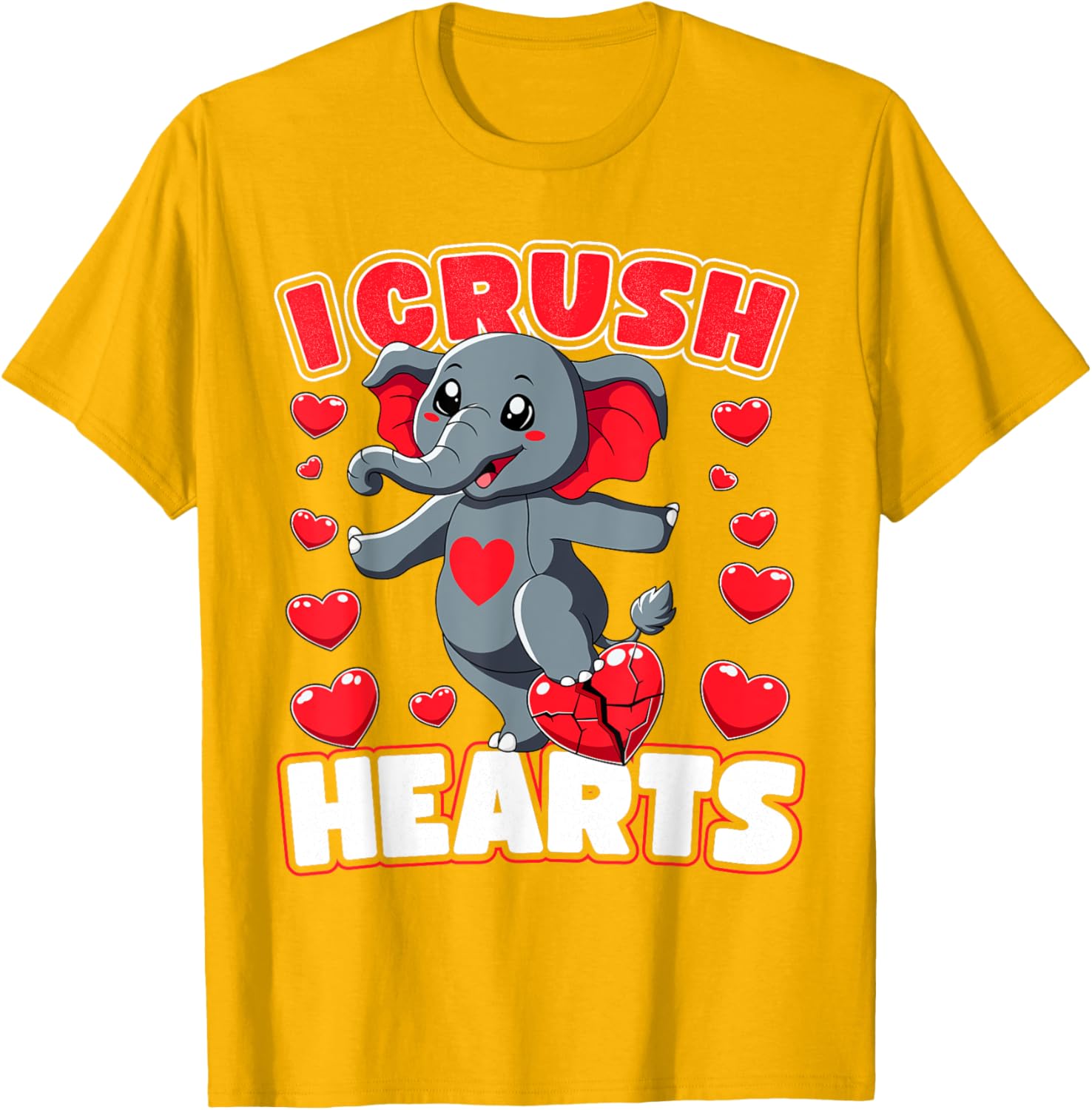 I Crush Hearts Elephant Valentine's Day T-Shirt for Boys and Toddlers - 4