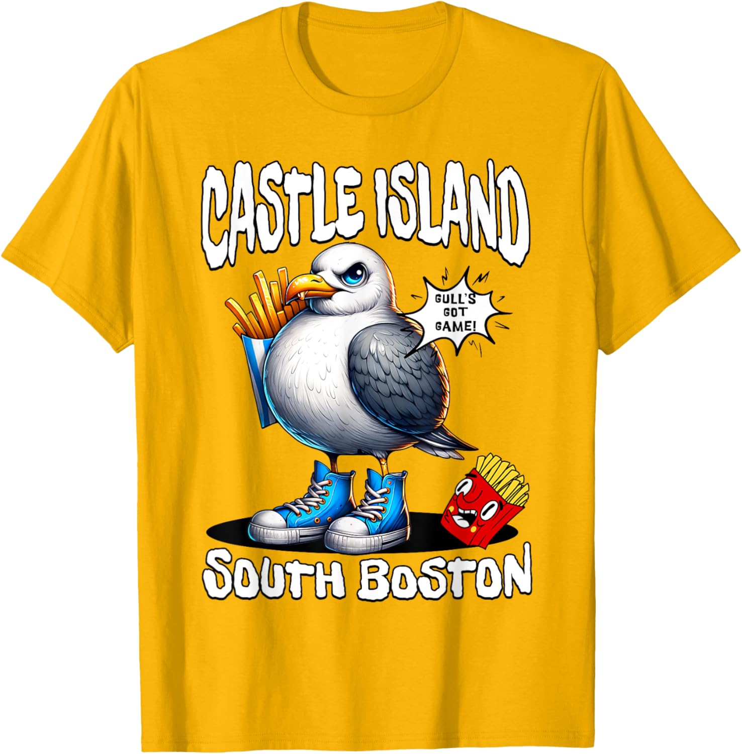 Funny Castle Island Seagull French Fries T-Shirt for Food Lovers - 17