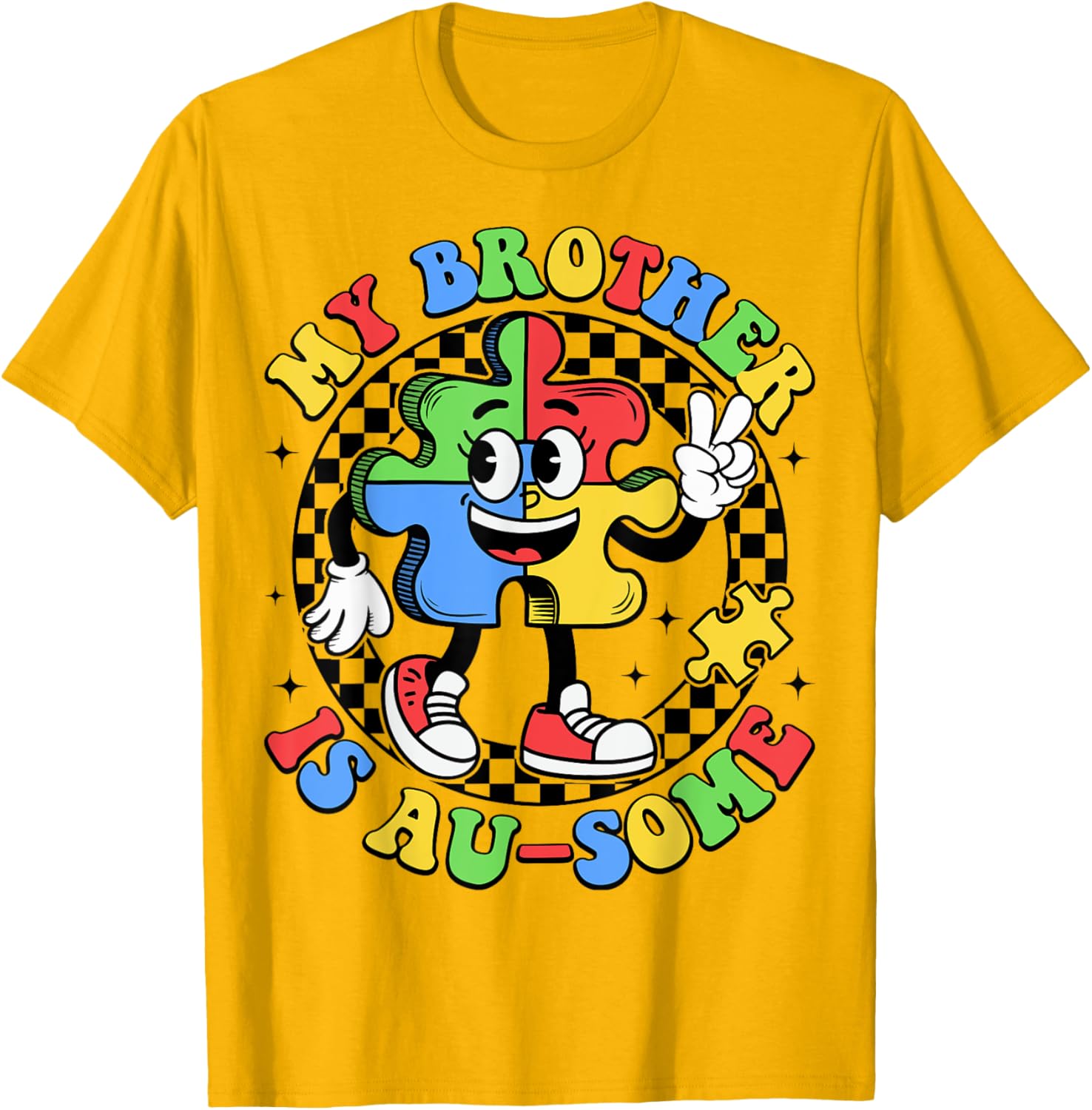 Retro My Brother is Awesome Autism Awareness T-Shirt for Sisters - 18