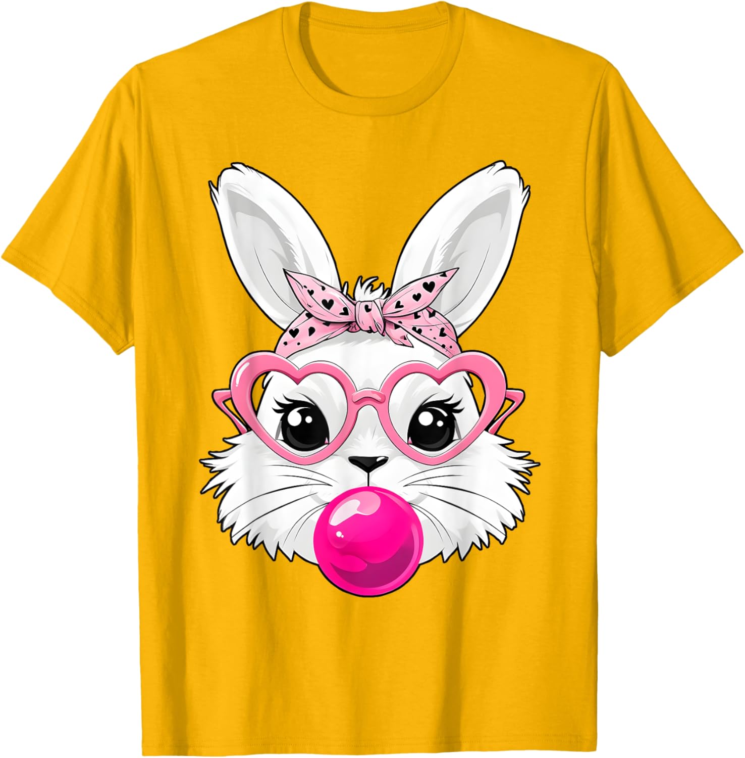 Cute Bunny Face T-Shirt with Heart Glasses for Easter Day Fun - 3