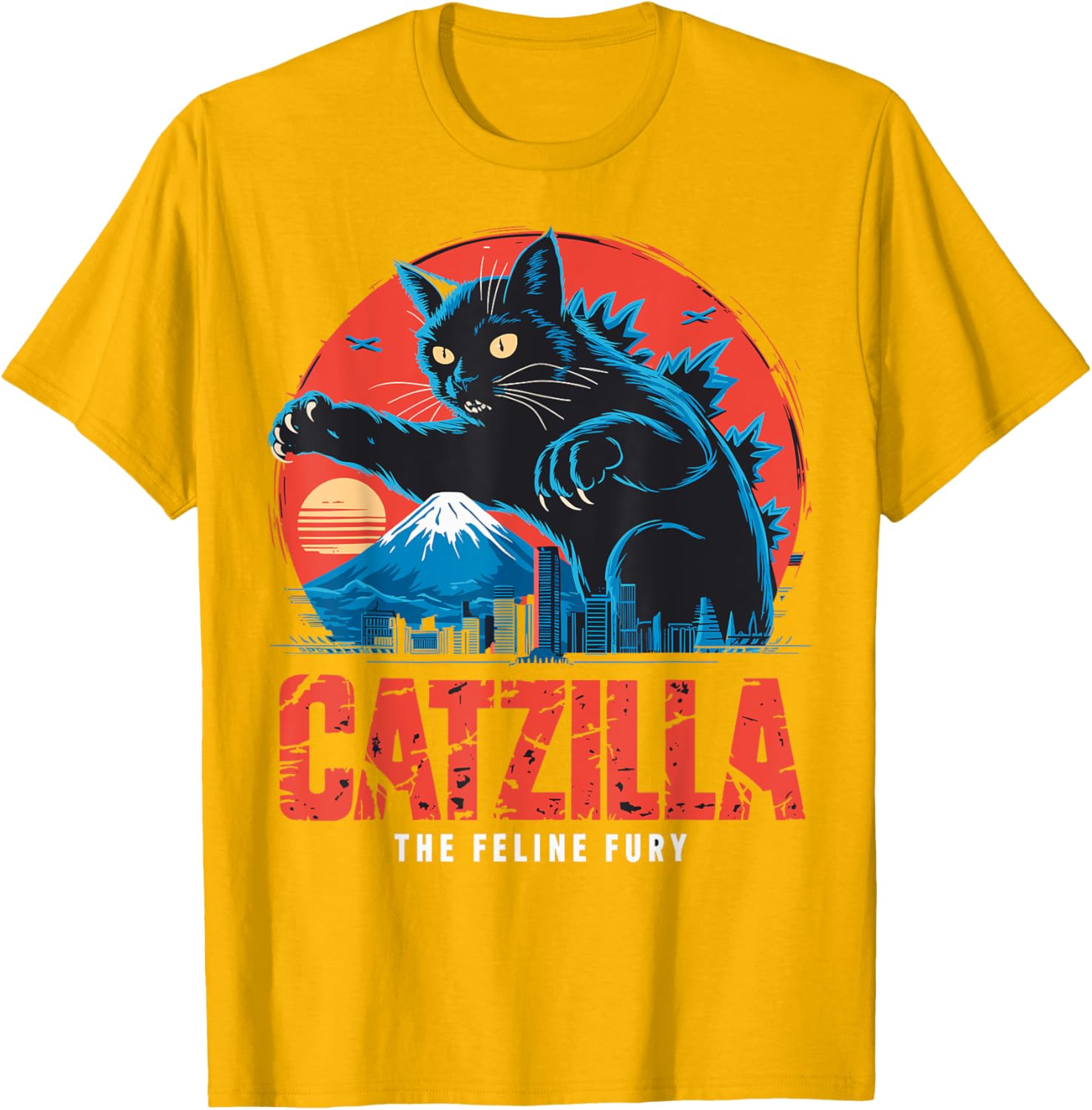 Catzilla Black Cat Vintage T-Shirt for Cat Lovers in Japan Style - 6