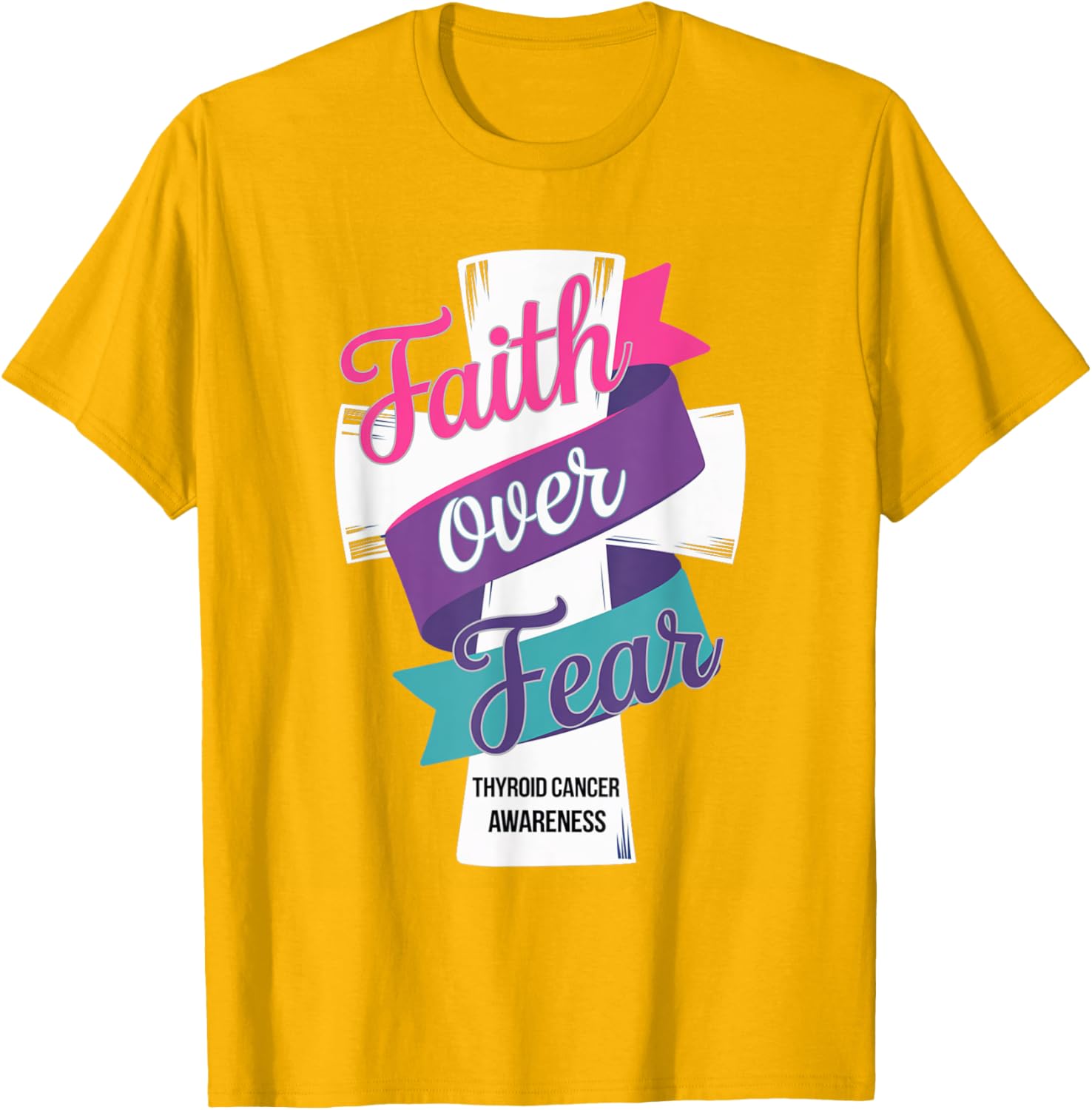 Faith Over Fear Thyroid Cancer Awareness T-Shirt for Hopeful Support - 13
