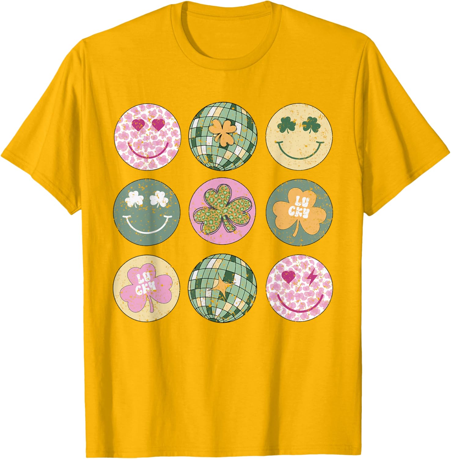 Shamrock Smile Face Disco Ball T-Shirt for Retro St Patricks Day Fun - 15