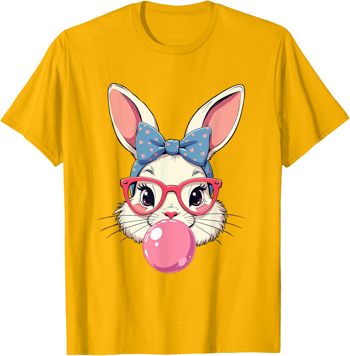 Cute Bunny Face T-Shirt with Heart Glasses and Bandana for Easter Fun - 19