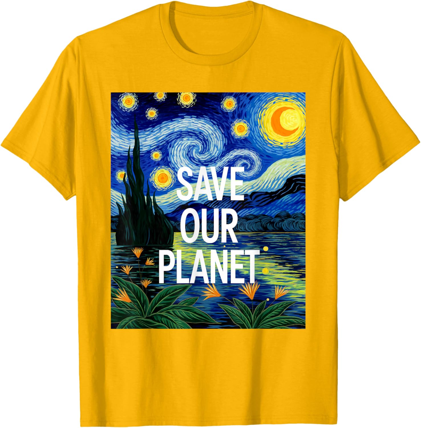 Save Our Planet Starry Night Nature Art T-Shirt for Eco Activists - 21