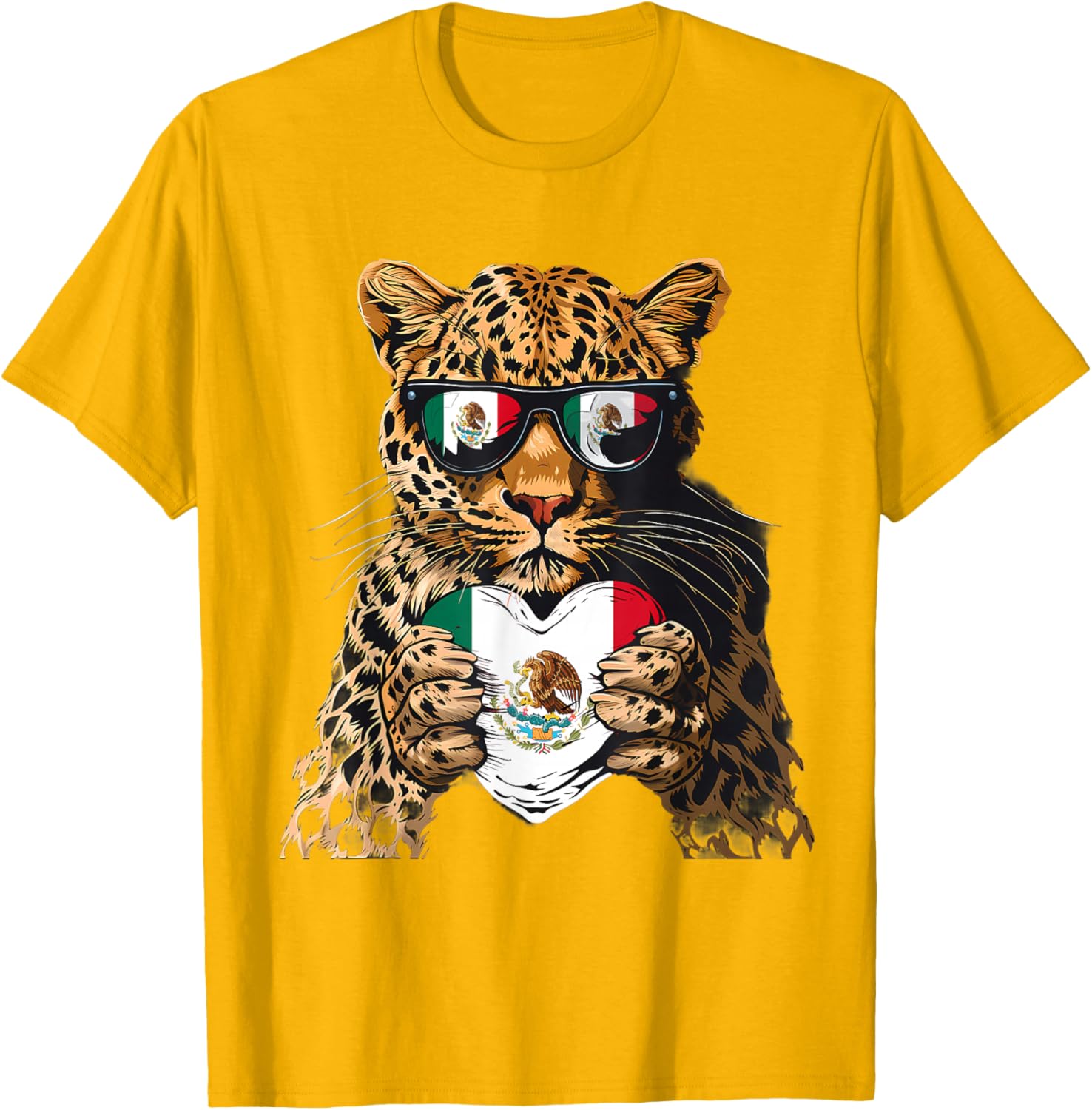 Mexico Flag Heart Leopard Sunglasses T-Shirt for Proud Mexican Roots - 5