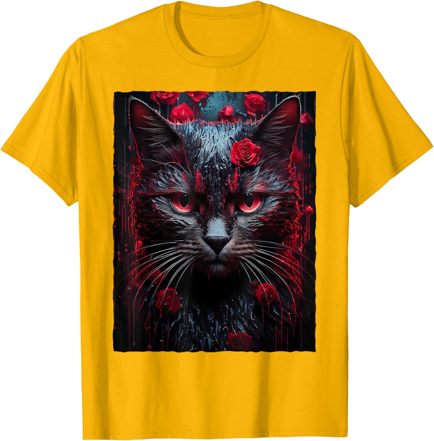 Black Cat with Red Roses T-Shirt for Men, Women, Girls, and Kids - 29