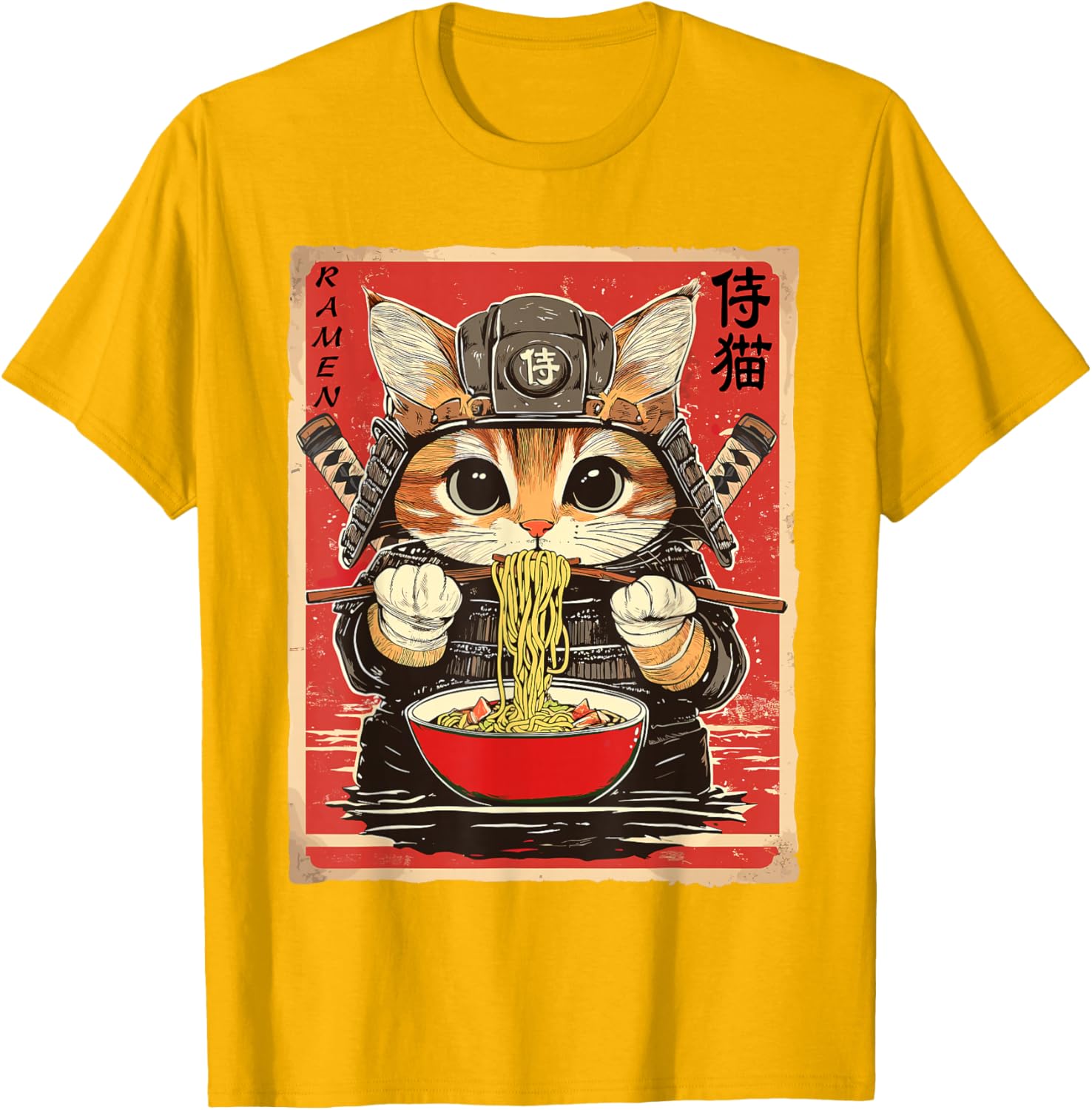 Japanese Samurai Ninja Cat Eating Ramen Funny T-Shirt for Cat Lovers - 7