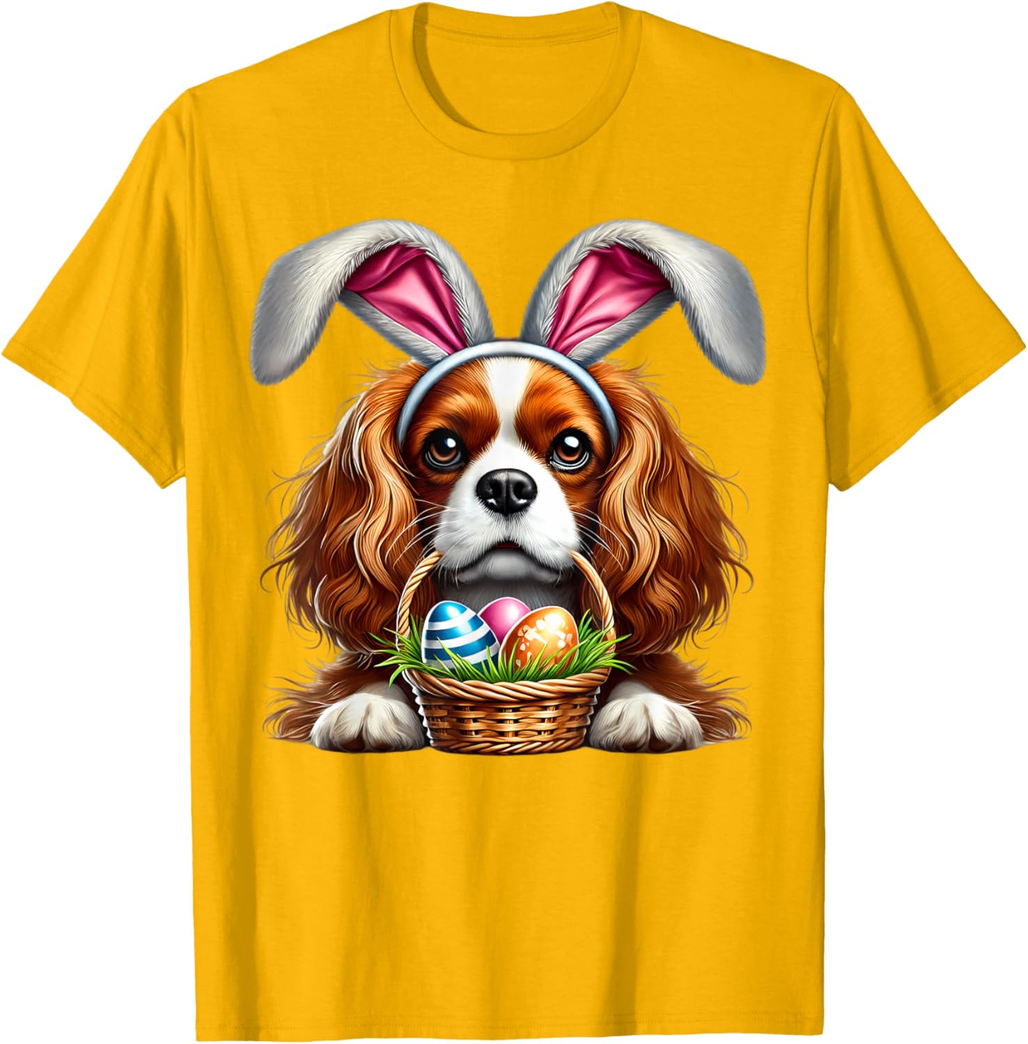 Cute Bunny Ear Cavalier King Charles Spaniel Easter Eggs T-Shirt - 29