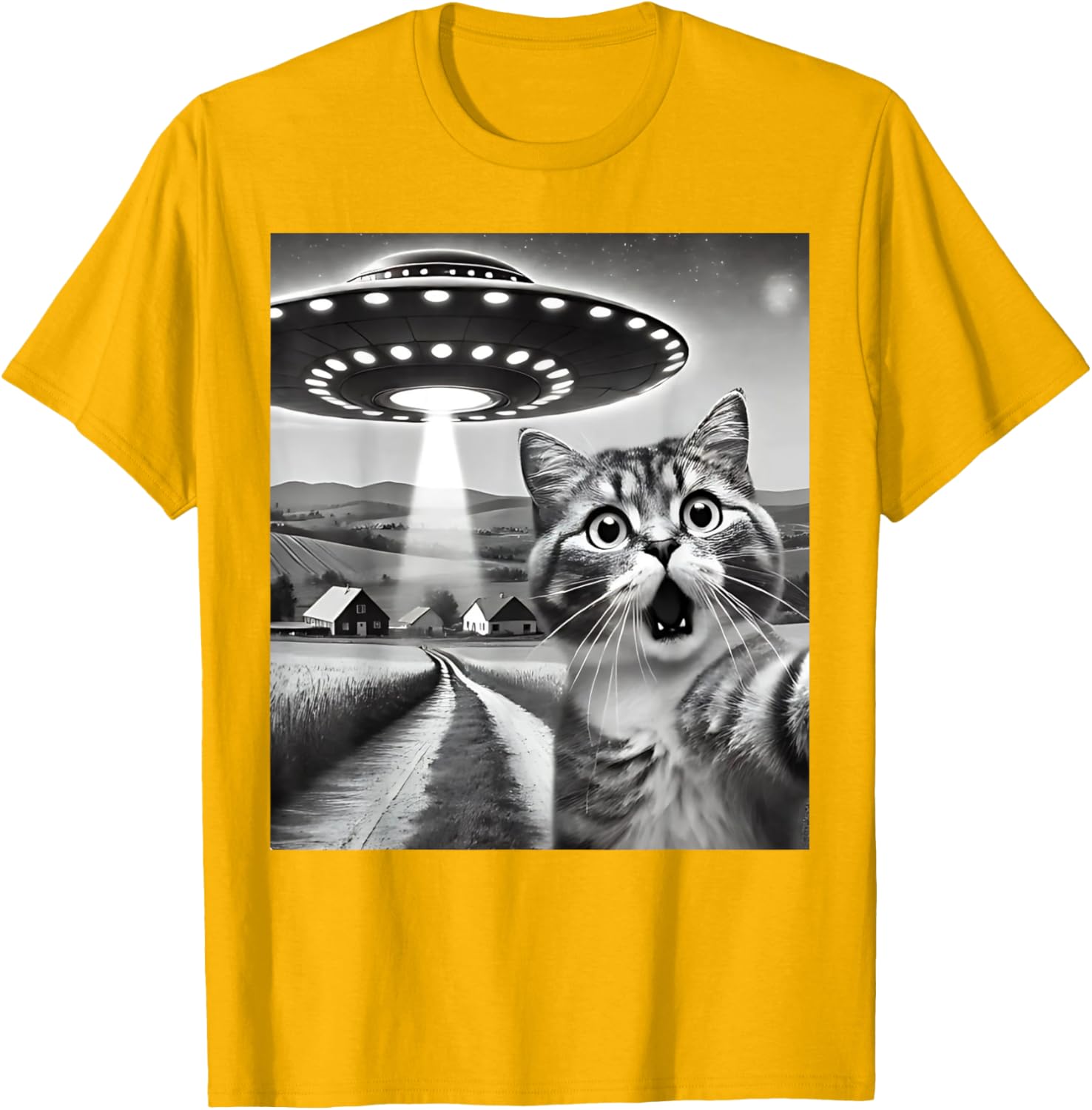 Funny Cat Selfie with Alien UFO T-Shirt for Men, Women, and Kids - 10