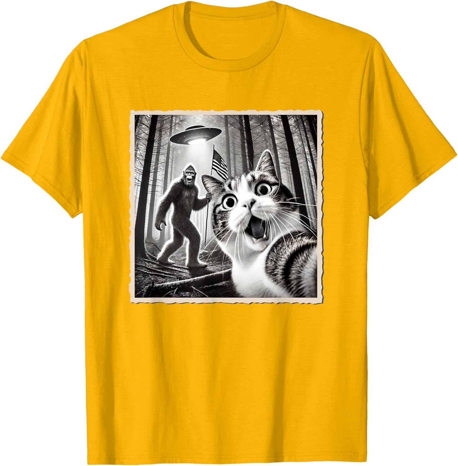 Funny Bigfoot Cat 4th of July American Flag T-Shirt for Patrotic Fun - 2