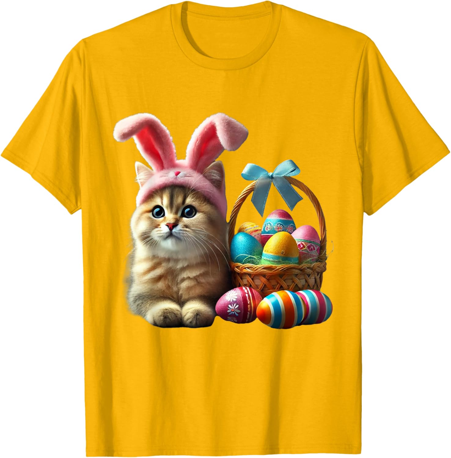 Adorable Easter Cat Kids T-Shirt with Bunny Ears and Colorful Eggs - 11