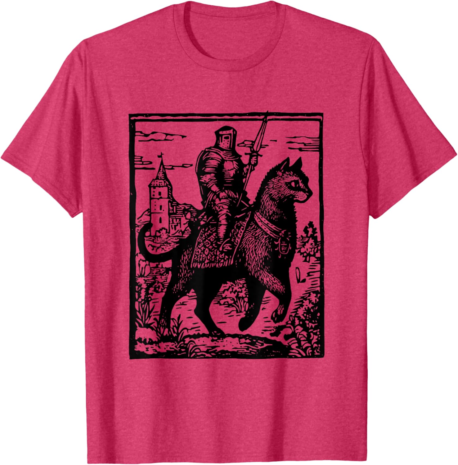 Funny 90s Knight Cat Rider T-Shirt | Retro Dark Art Cat Meme Tee - 17