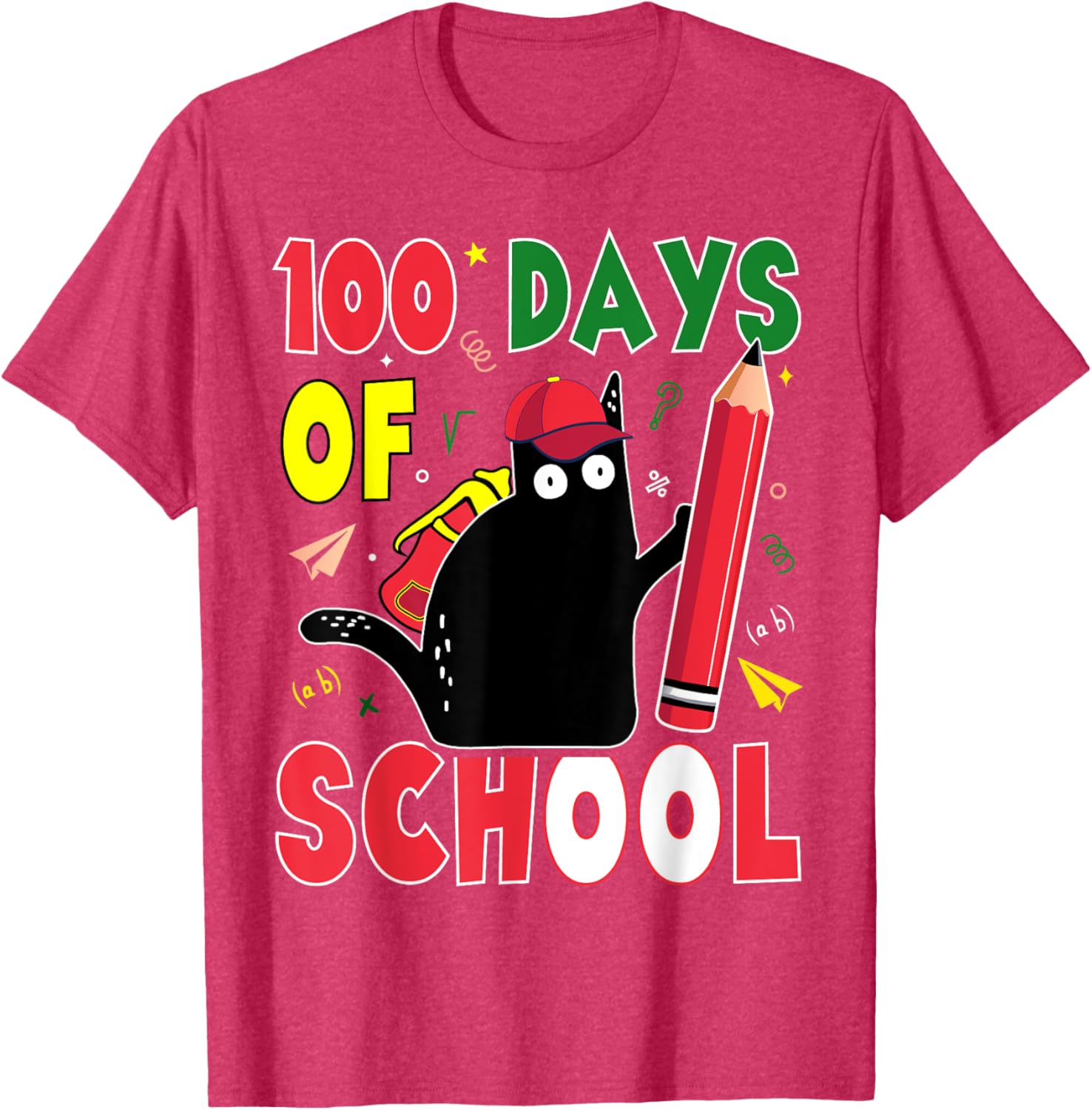 Funny Cat 100 Days of School T-Shirt for Kids and Adults - 19