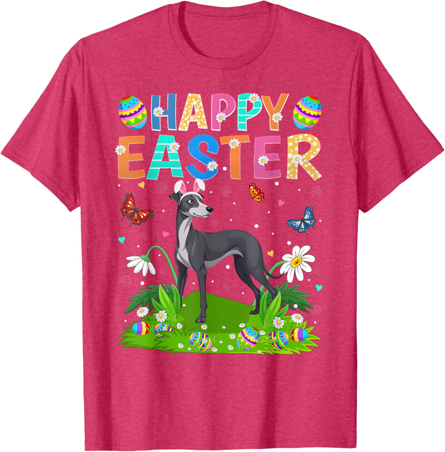 Greyhound Easter Egg Hunt T-Shirt with Bunny Ears for Dog Lovers - 8