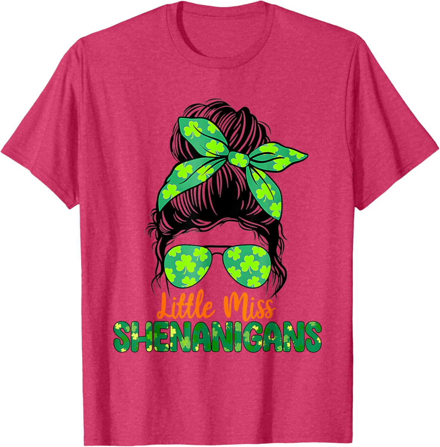 Messy Bun Little Miss Shenanigans St Patricks Day T-Shirt for Girls - 12