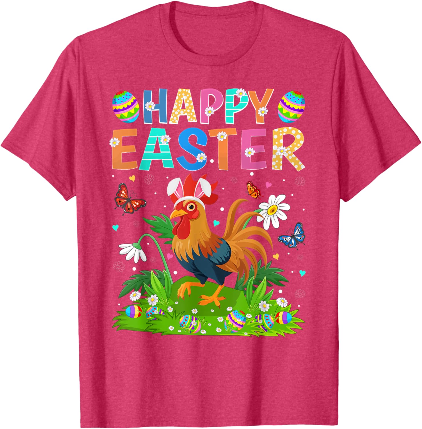 Rooster Happy Easter Egg Hunt Bunny Ear T-Shirt for Easter Sunday Fun - 16