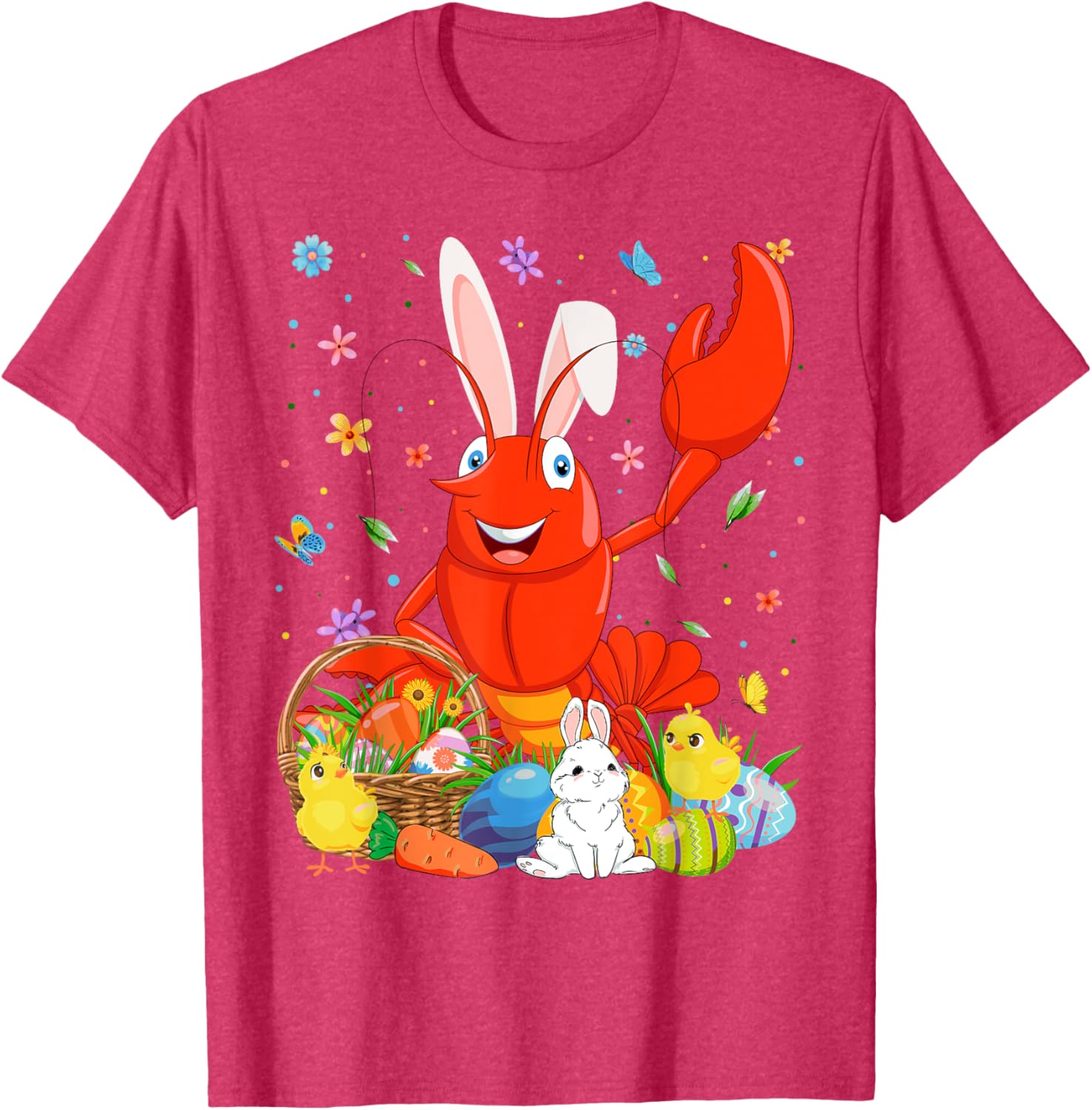 Cute Crawfish Bunny Ears Easter Eggs Basket T-Shirt for Happy Easter Day - 28